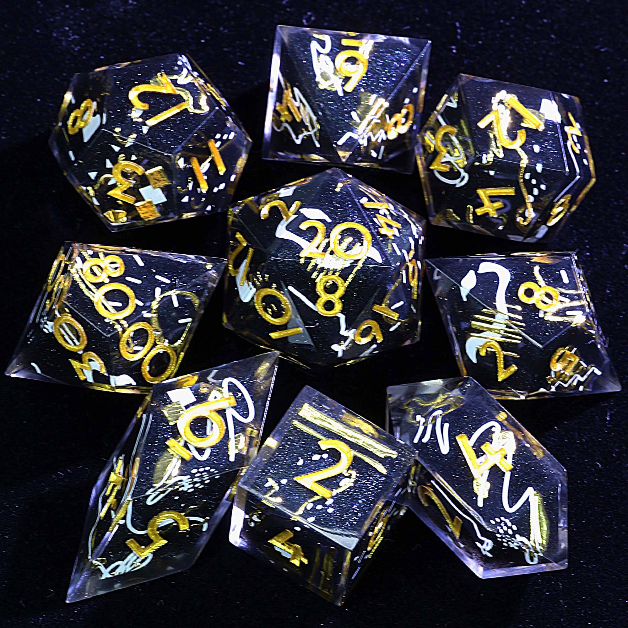 9 Polyhedral Resin Sets D&D Dice Void Glyph Mirage - Dice of Dragons