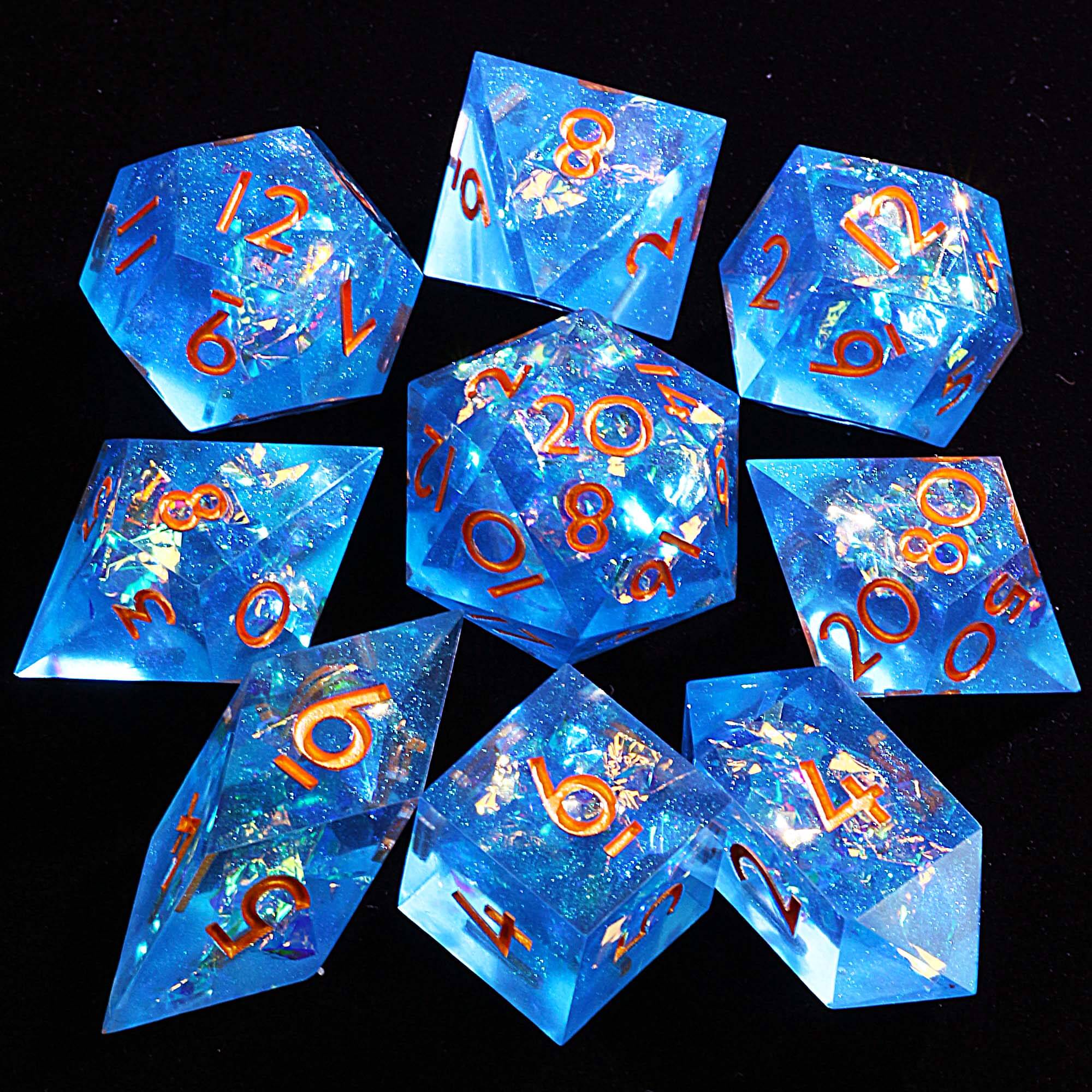 9 Polyhedral Resin Sets of D and D Dice Aurora Ripple Shimmer - Dice of Dragons