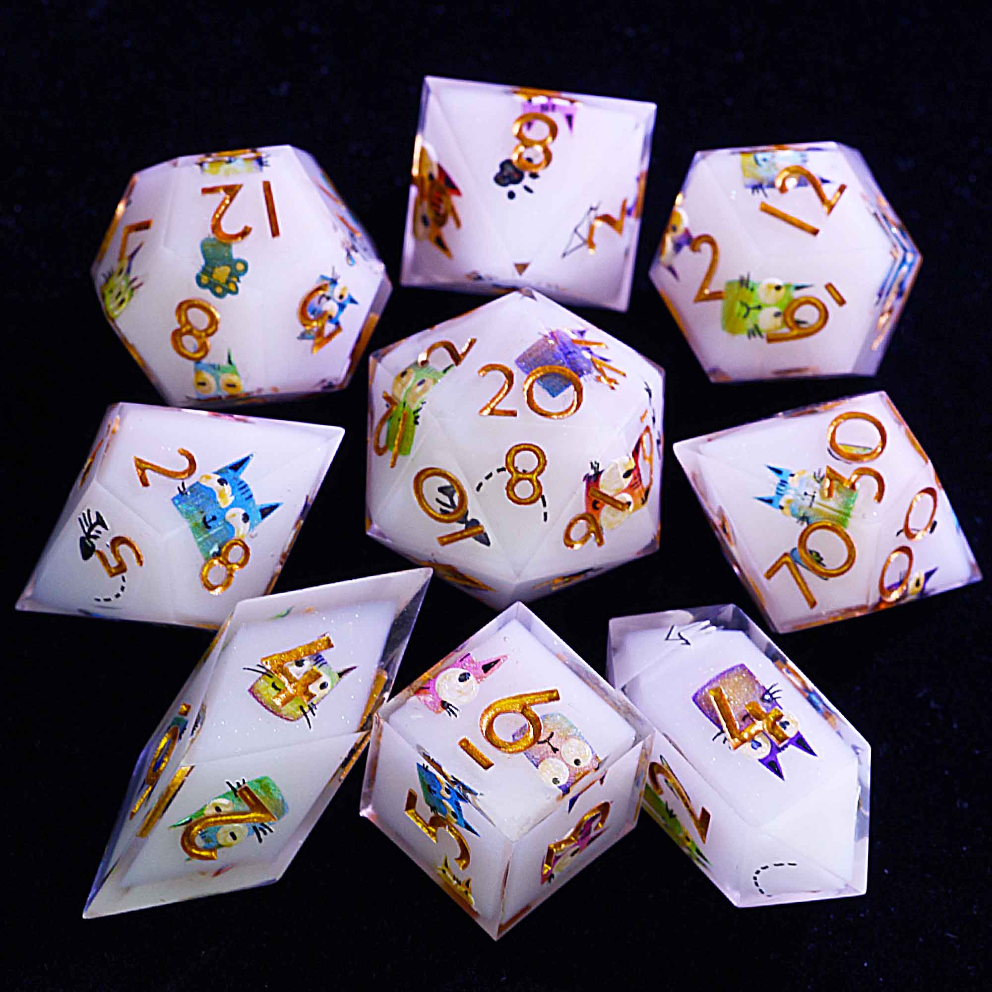 9 Polyhedral Resin Sets of D and D Dice Funny Little Cat - Dice of Dragons