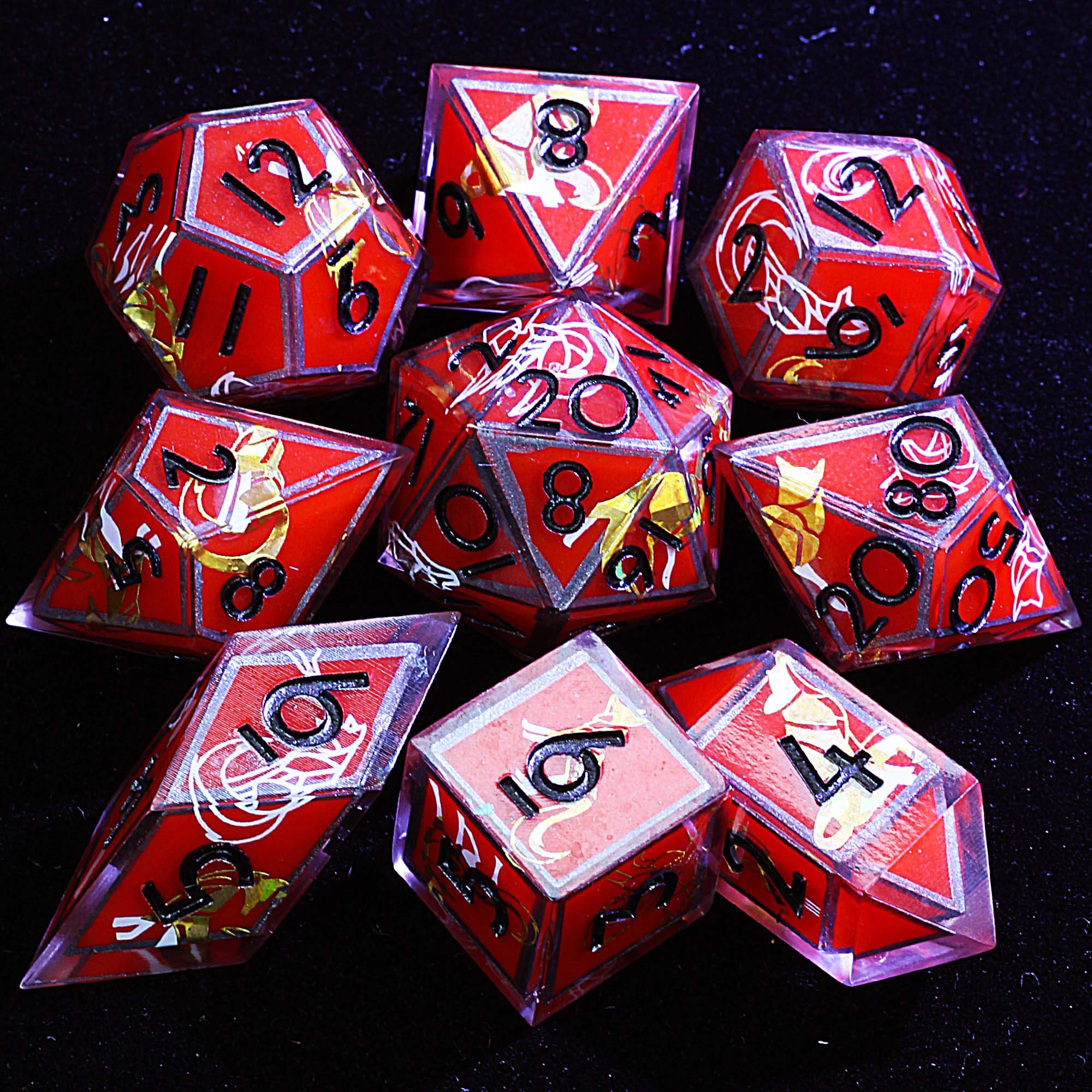 9 Polyhedral Resin Sets of DD Dice Crimson Fang Howl - Dice of Dragons
