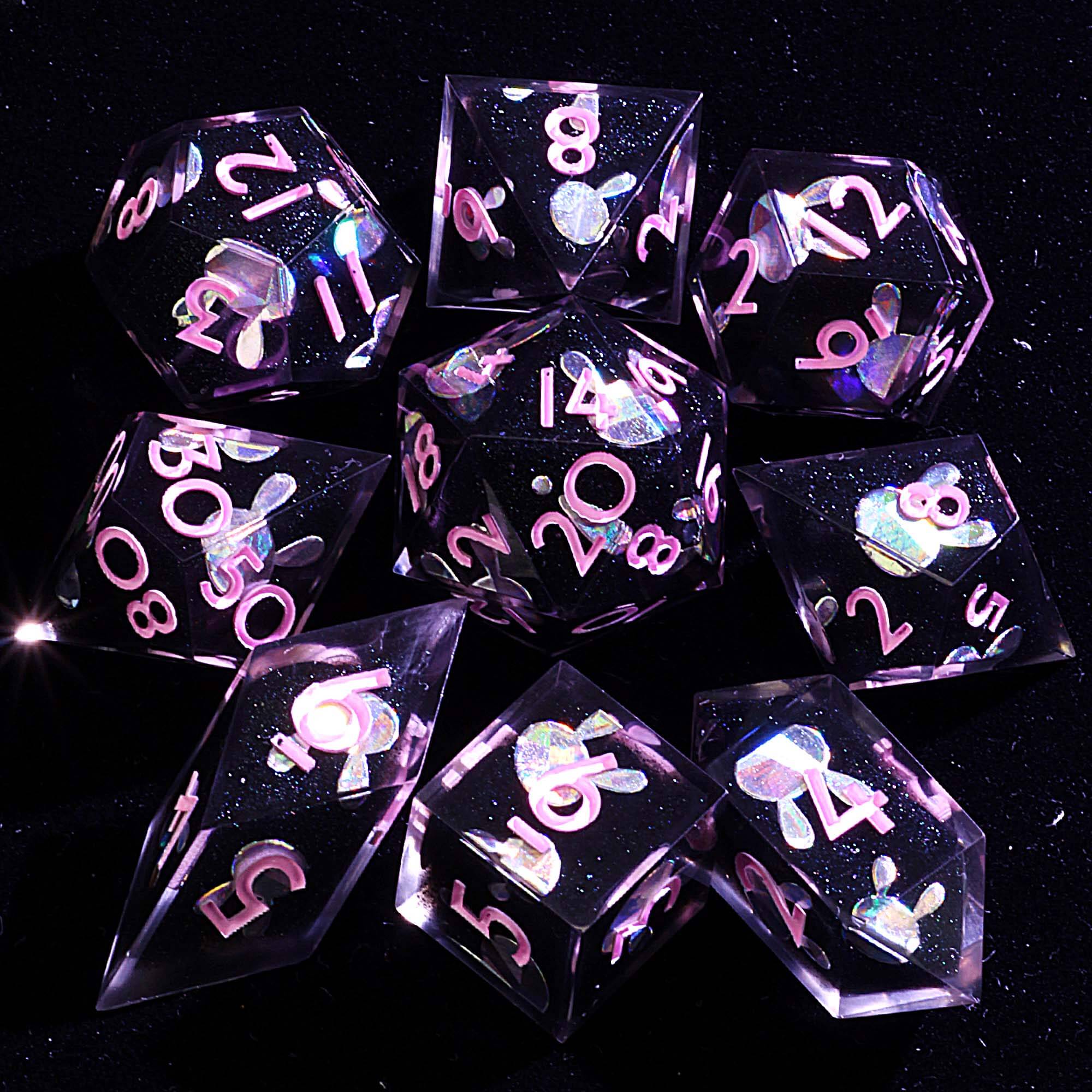 9 Polyhedral Resin Sets of Dice D and D Lunar Lagomorph Mirage - Dice of Dragons