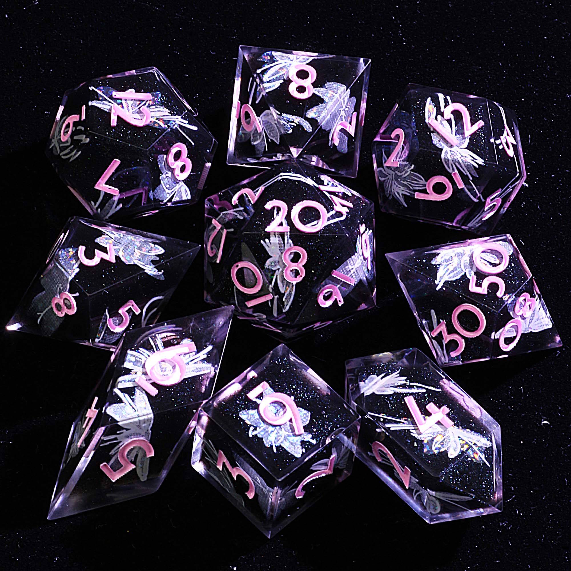 9 Polyhedral Resin Sets of Dice DD Nocturnal Blossom Mirage - Dice of Dragons