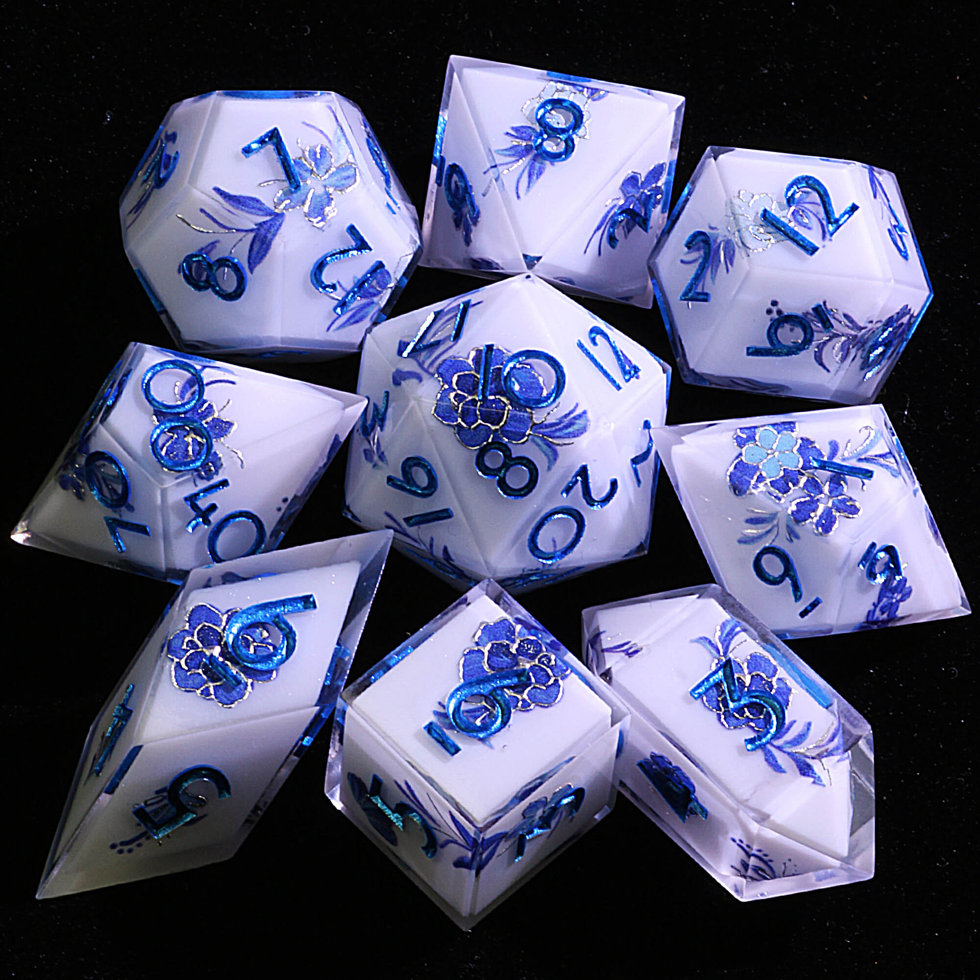 9 Polyhedral Resin Sets of Dice D&D Ice Porcelain - Dice of Dragons