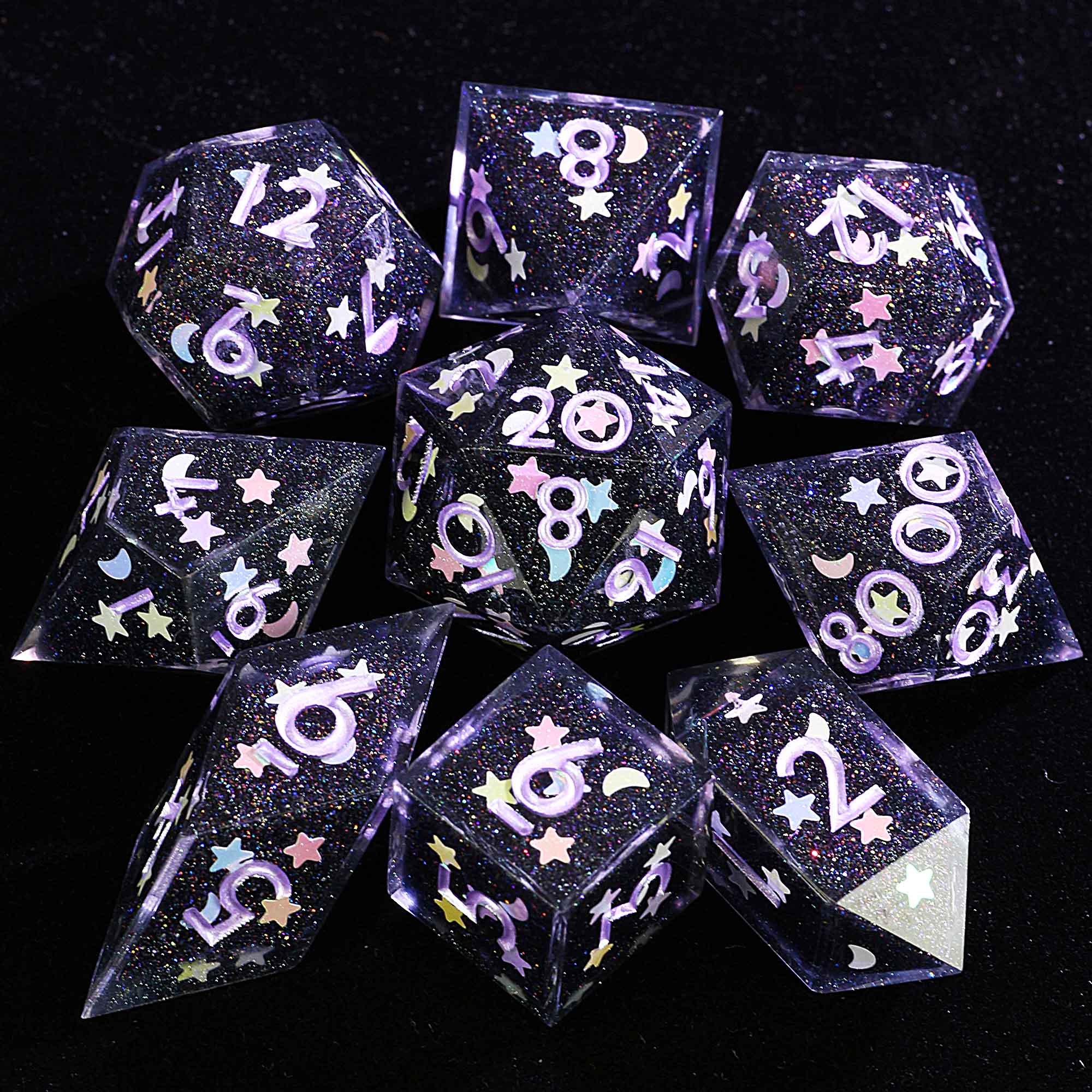9 Polyhedral Resin Sets of DnD Dice Starry Moon Night