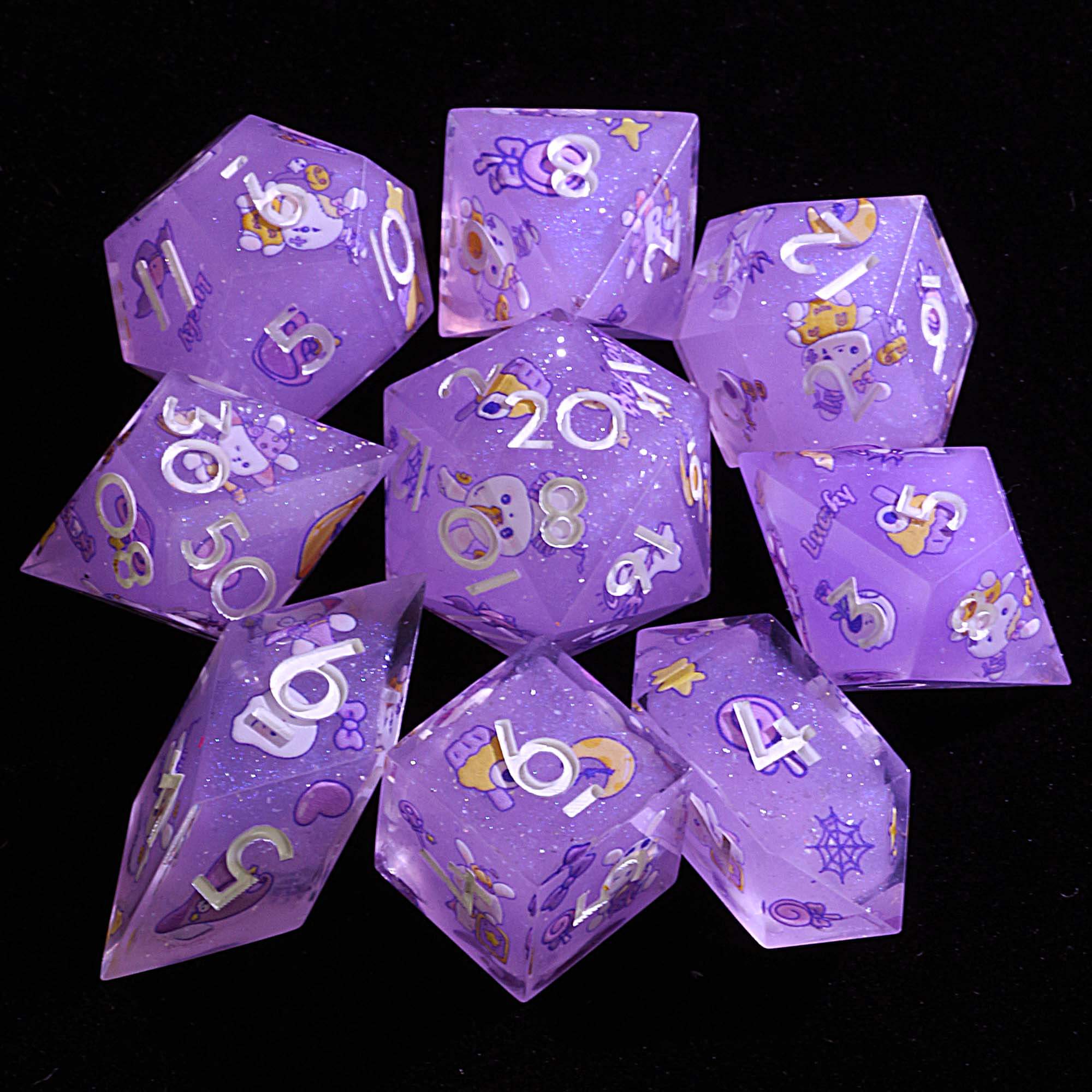 9 Polyhedral Set Dice D and D Spooky Cuties Moonlight - Dice of Dragons