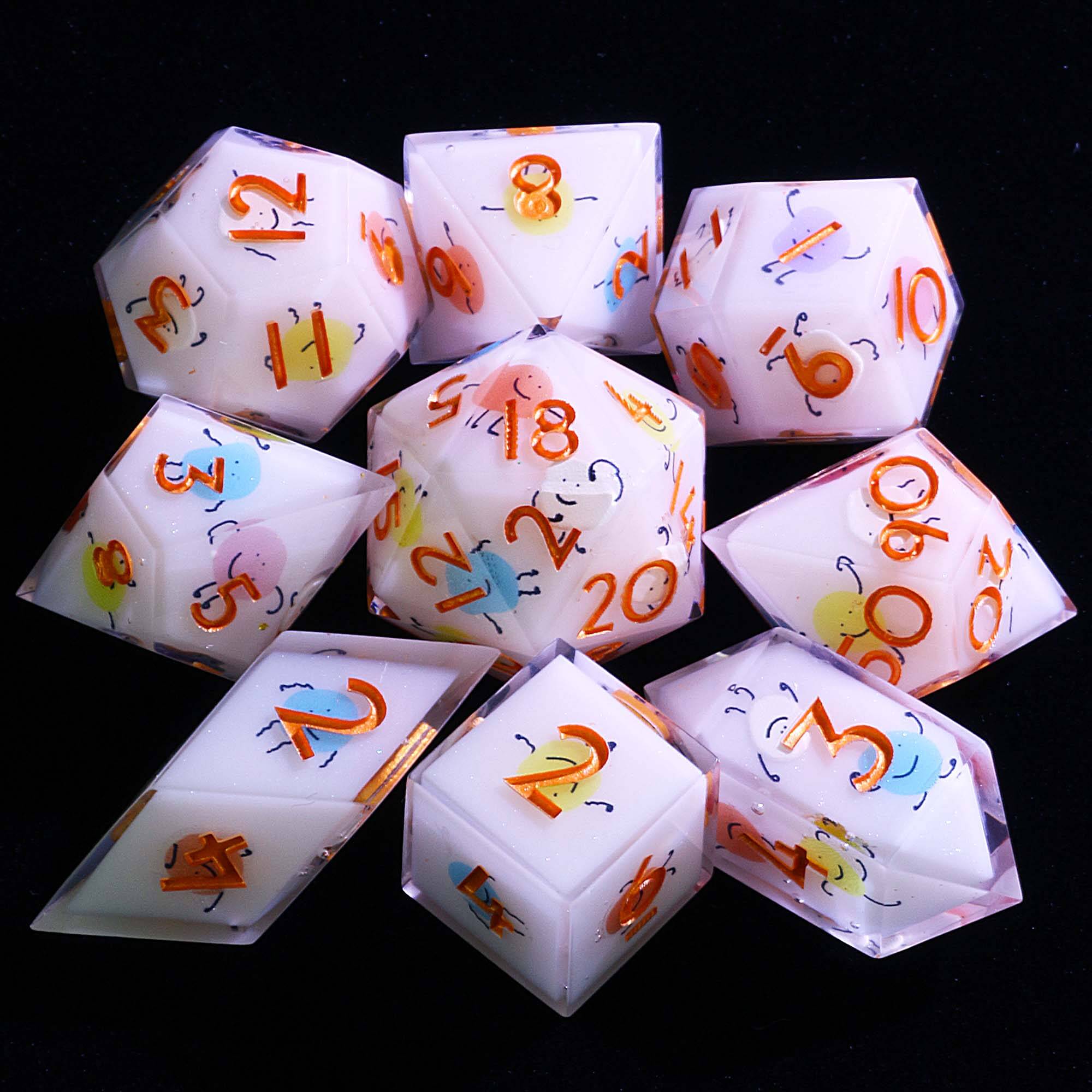 9 Polyhedral Set Dice DnD Happy Bean Giggle - Dice of Dragons