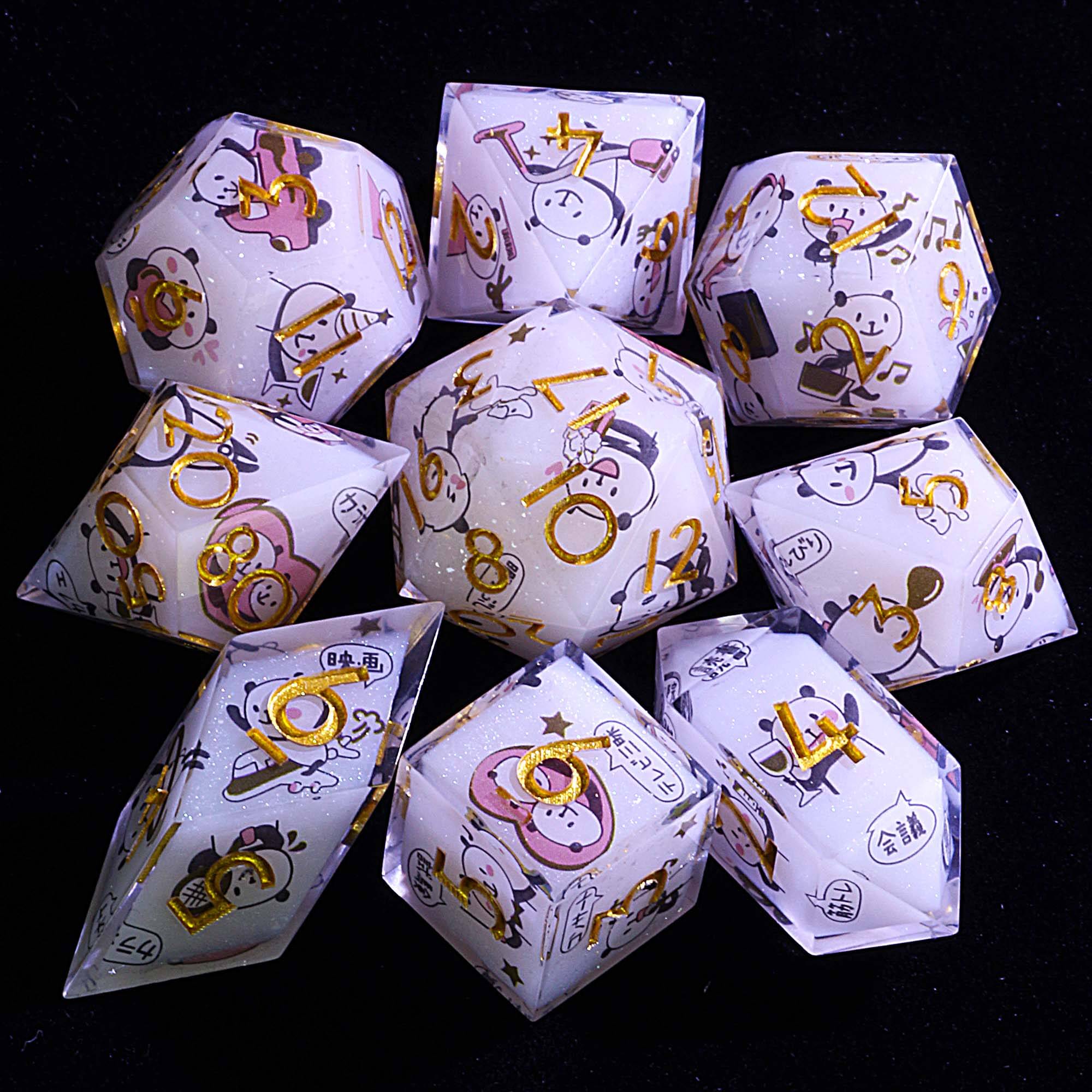 9 Polyhedral Set Dice D&D Panda Forest - Dice of Dragons