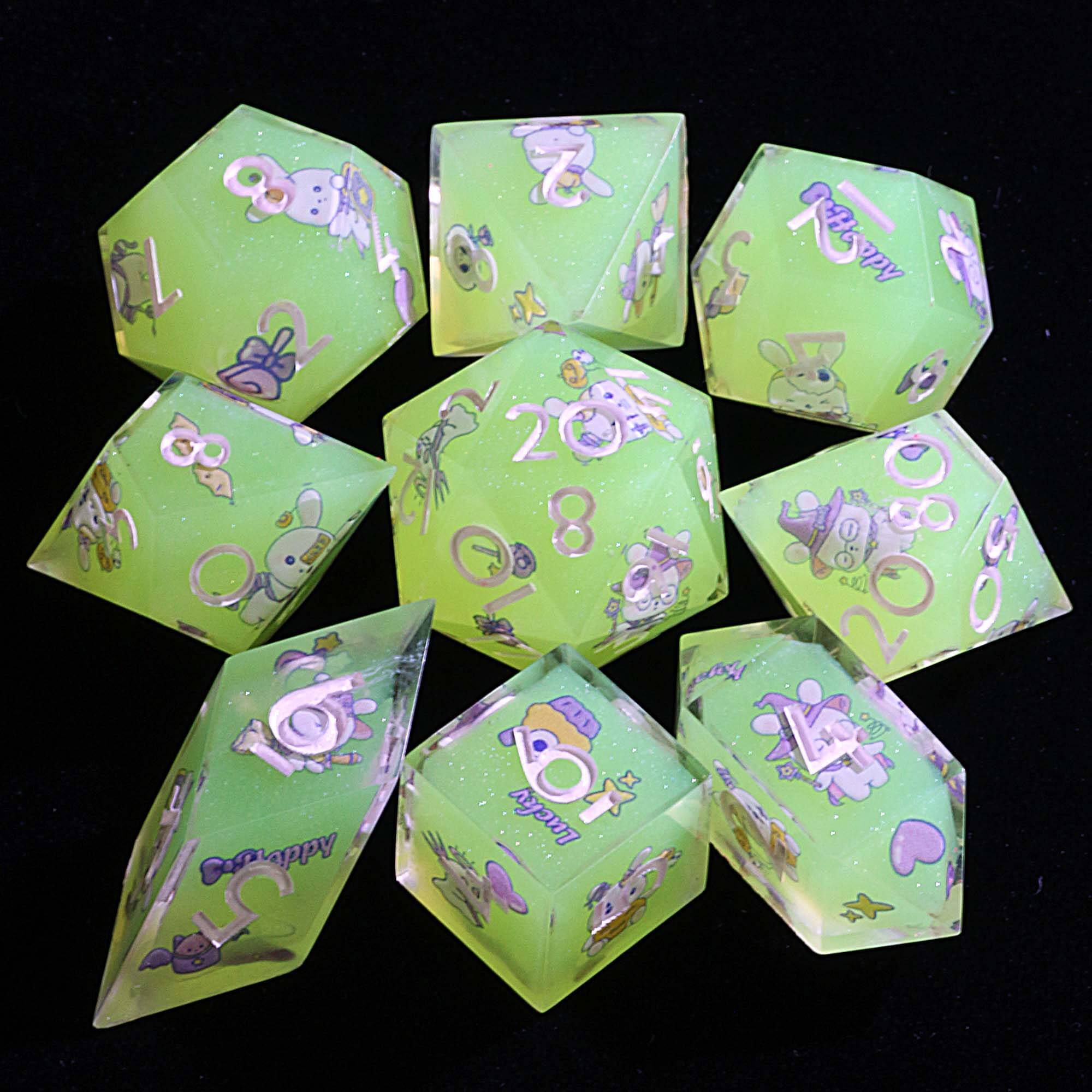 9 Polyhedral Set of Dice DD Bunny’s Candy Moonlight - Dice of Dragons
