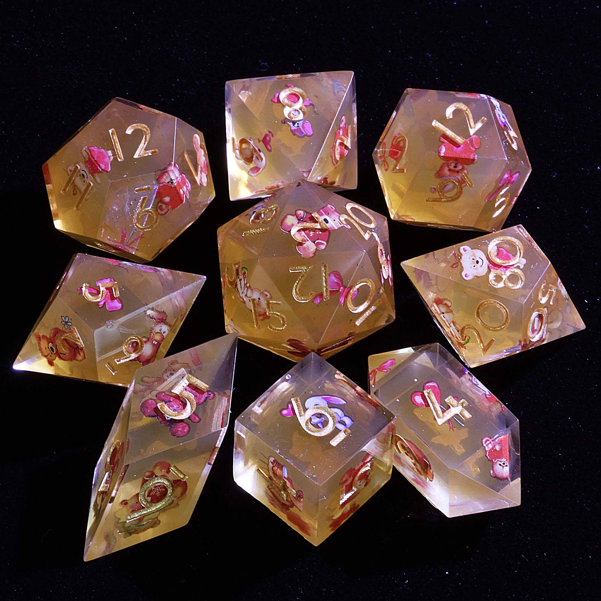 9 Polyhedral Sets of Dice D and D Honeywood Tea Party - Dice of Dragons