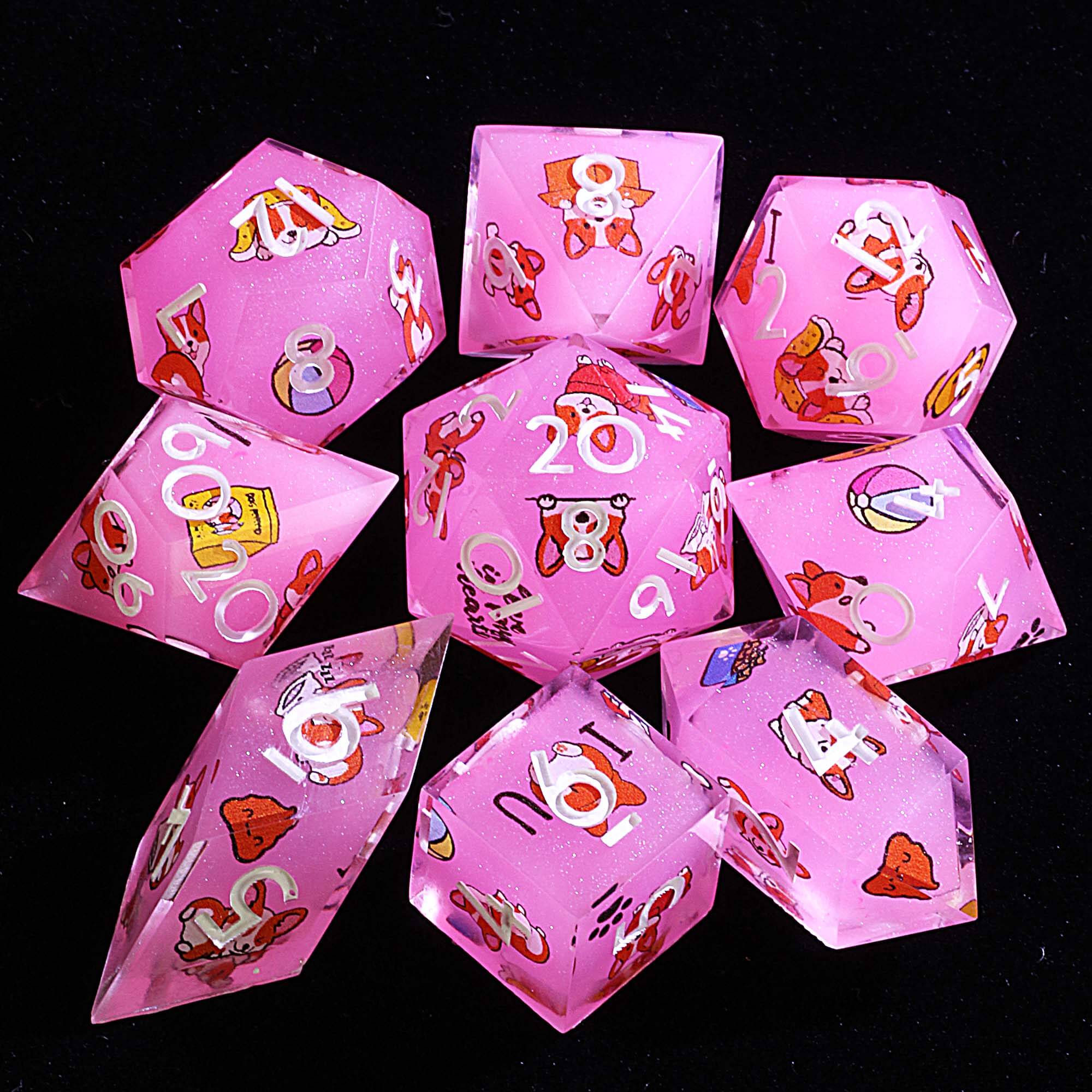 9 Polyhedral Sets of Dice D&D Corgi Chaos - Dice of Dragons