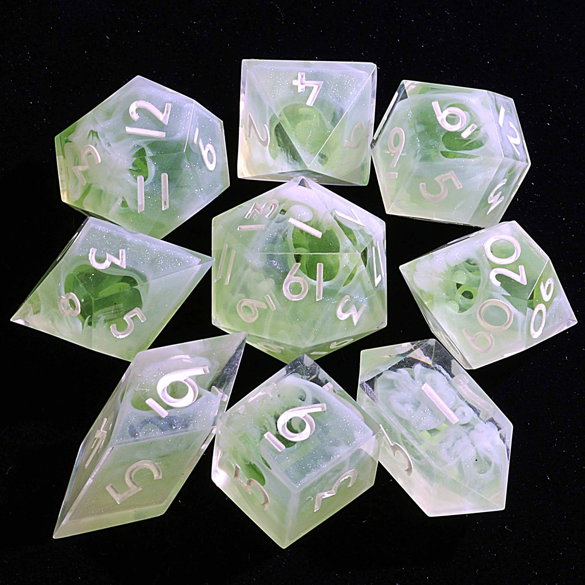 9 Polyhedral Sets of Dice DnD Misty Emerald Cryptic - Dice of Dragons
