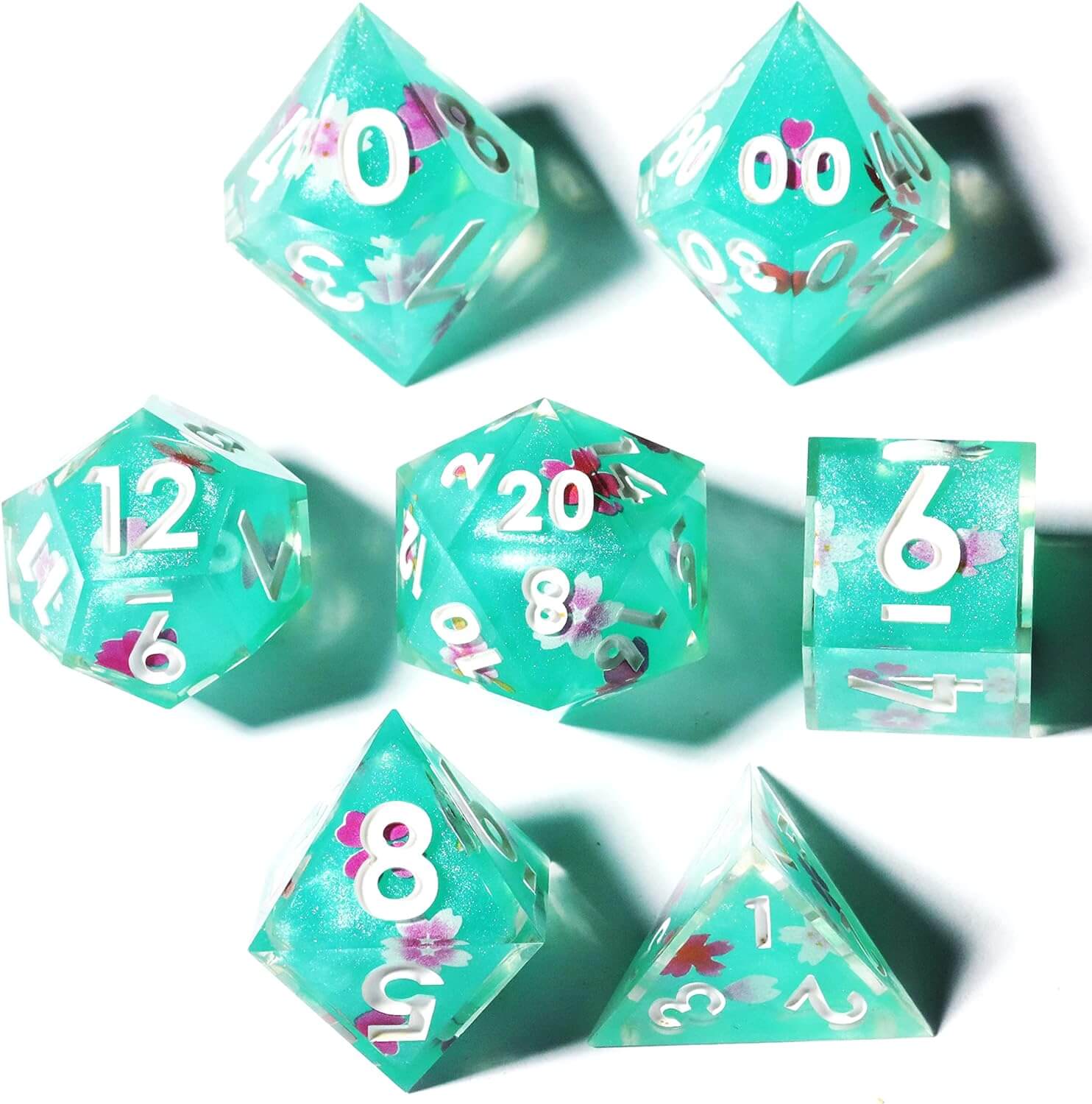 Arizona Tea Sharp Edge Resin Polyhedral 7-Piece D&D Dice Set - Dice of Dragons