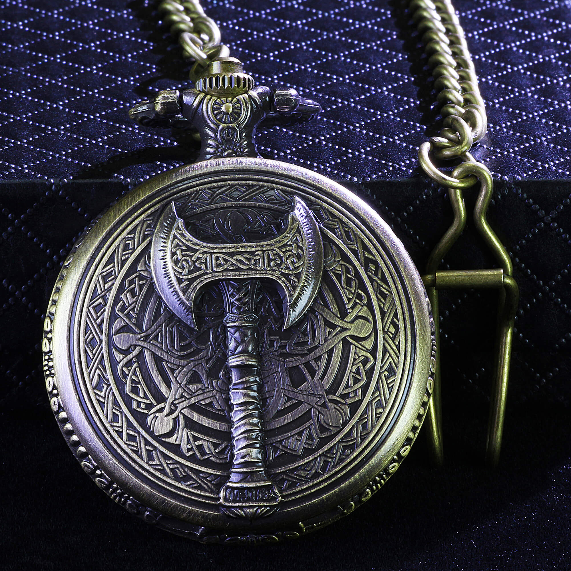 Barbarian Axe Mini Polyhedral Metal D&D Dice Set with Pocket Watch Shell Case - Dice of Dragons