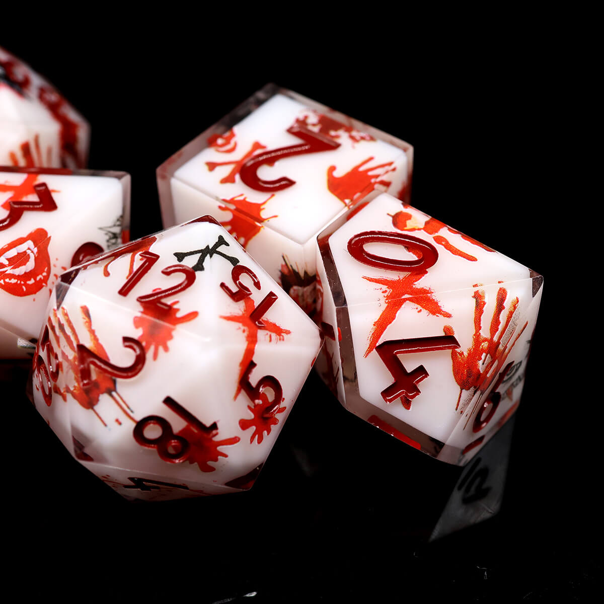 Blood Handprint 7-Piece DND Dice Set Sharp Edge Layered - Dice of Dragons
