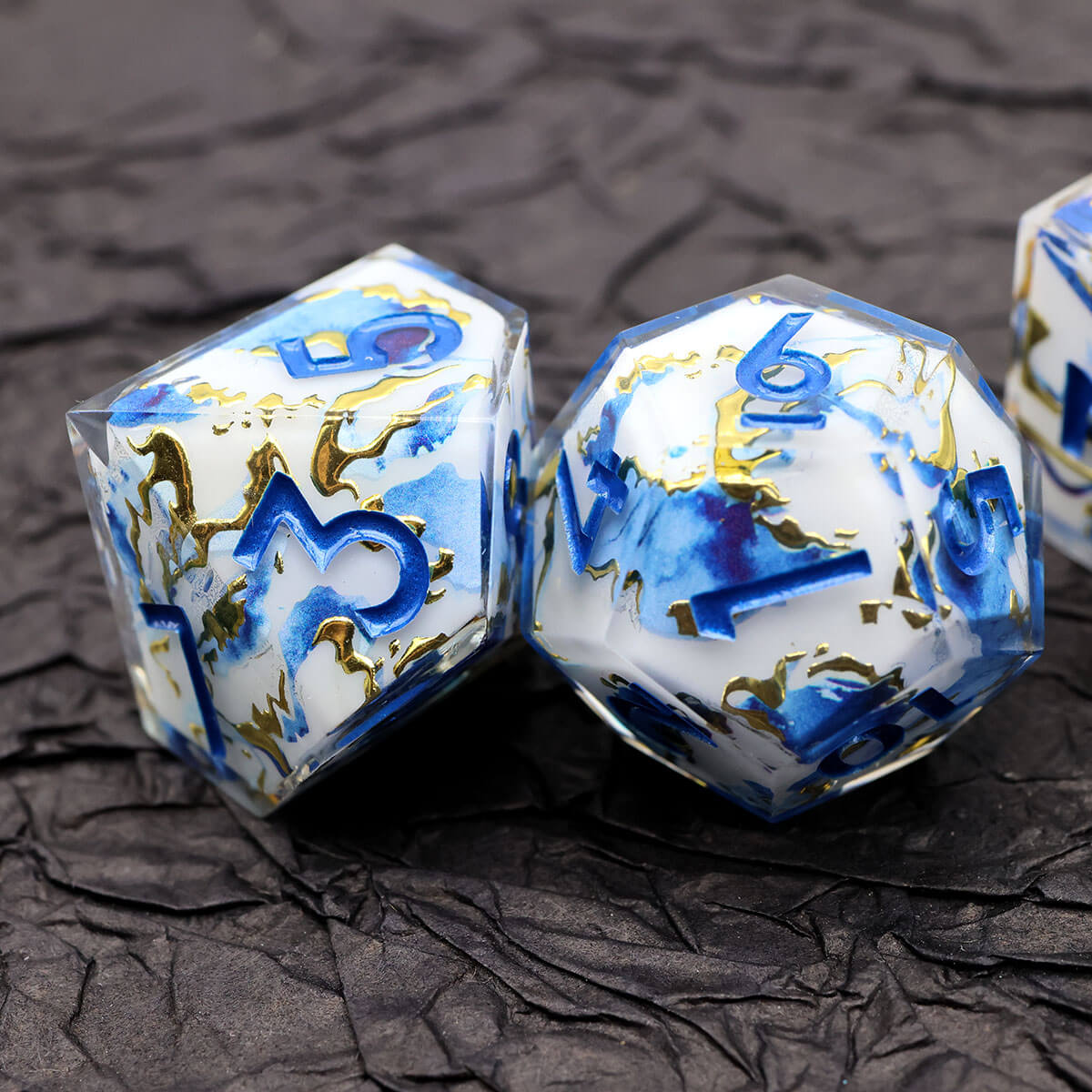 Blue Gold 7-Piece Sharp Edge DND Dice Set - Dice of Dragons