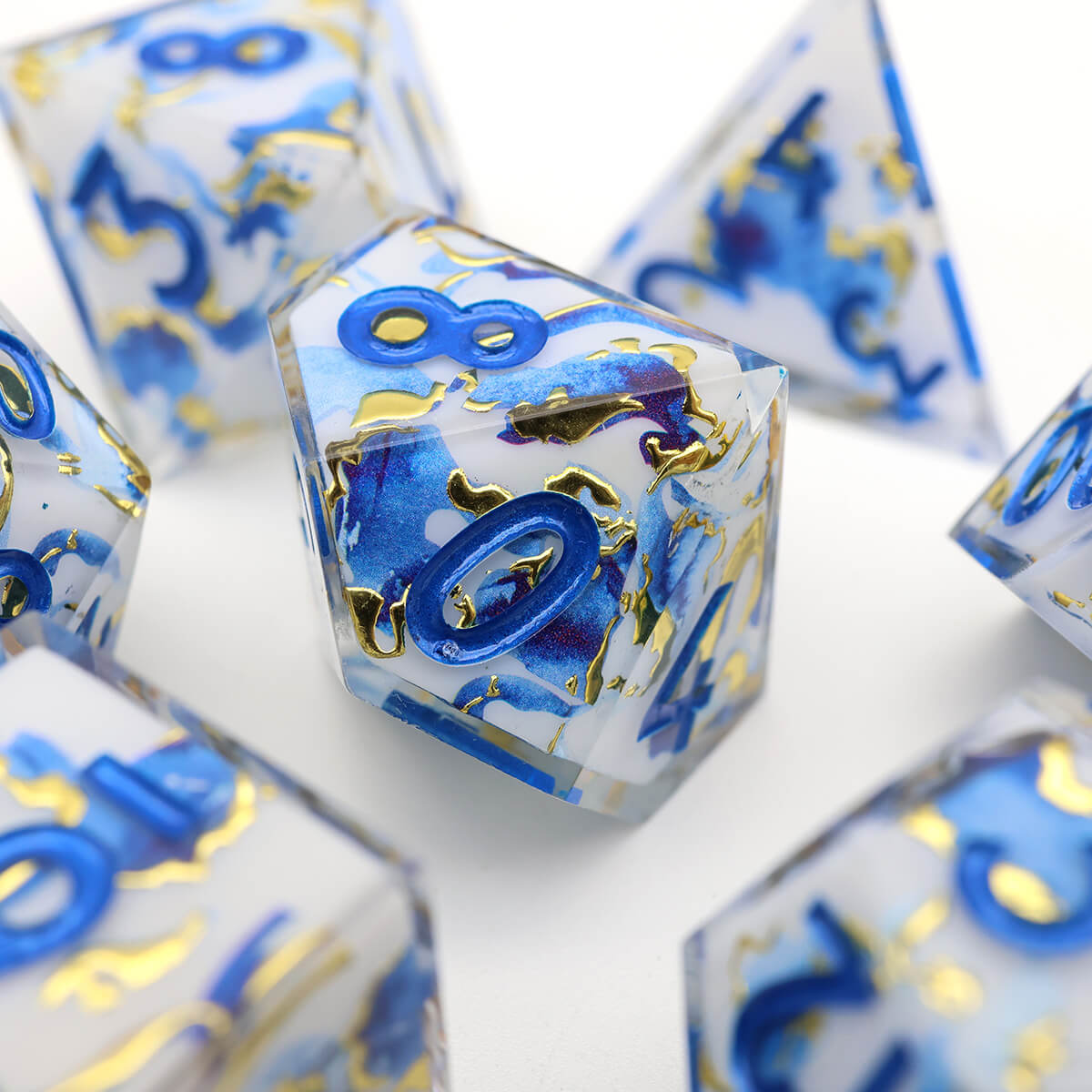 Blue Gold 7-Piece Sharp Edge DND Dice Set - Dice of Dragons