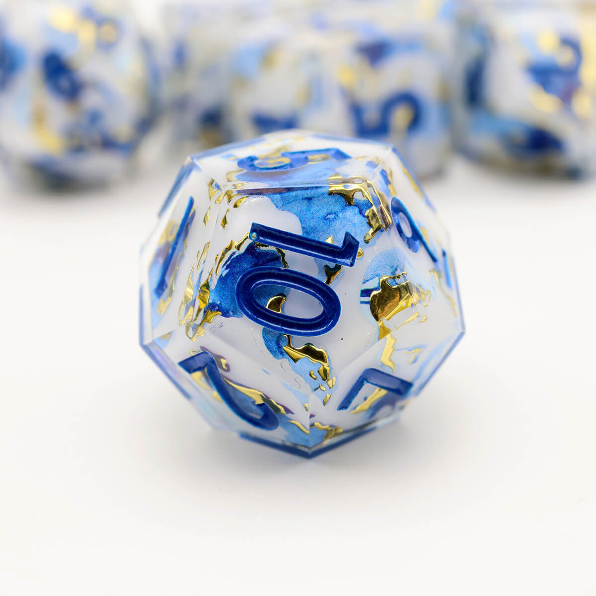 Blue Gold 7-Piece Sharp Edge DND Dice Set - Dice of Dragons