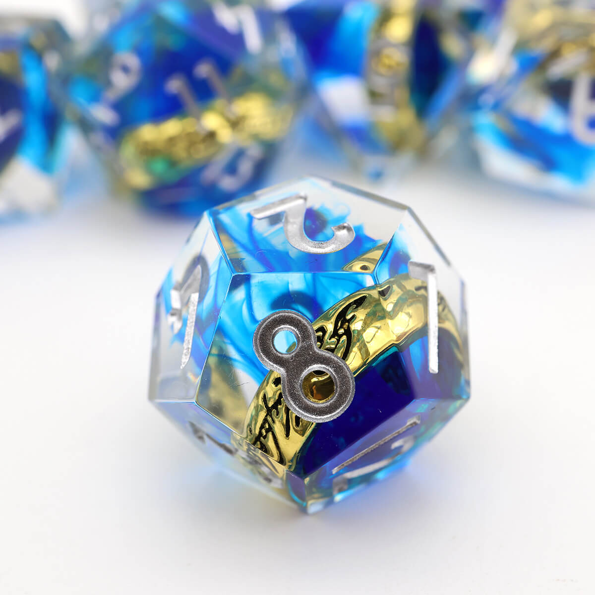 Blue Magic Ring 7-Piece Sharp Edge DND Dice Set - Dice of Dragons