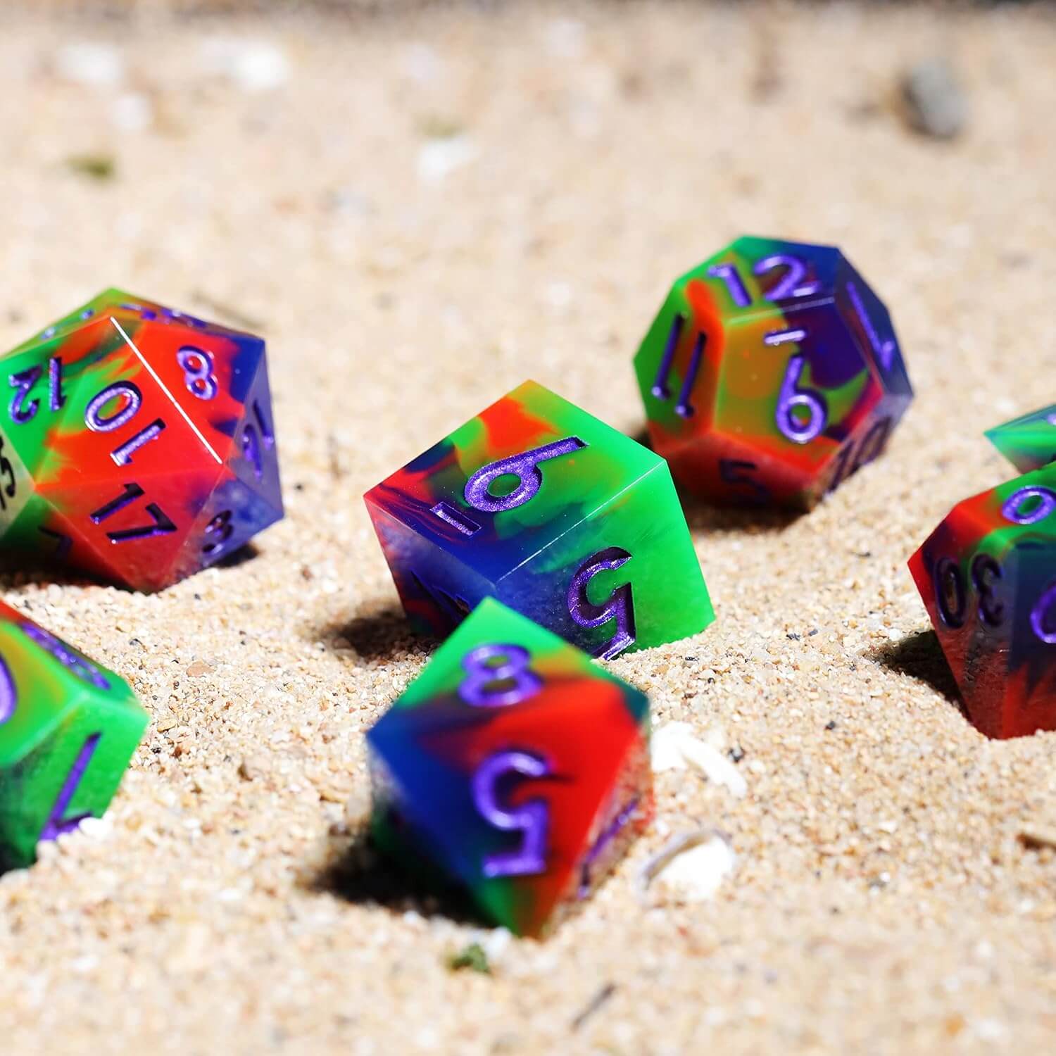 Cool 7 Sharp Edge Game Polyhedral Set Dice D and D - Ghost Light - Dice of Dragons