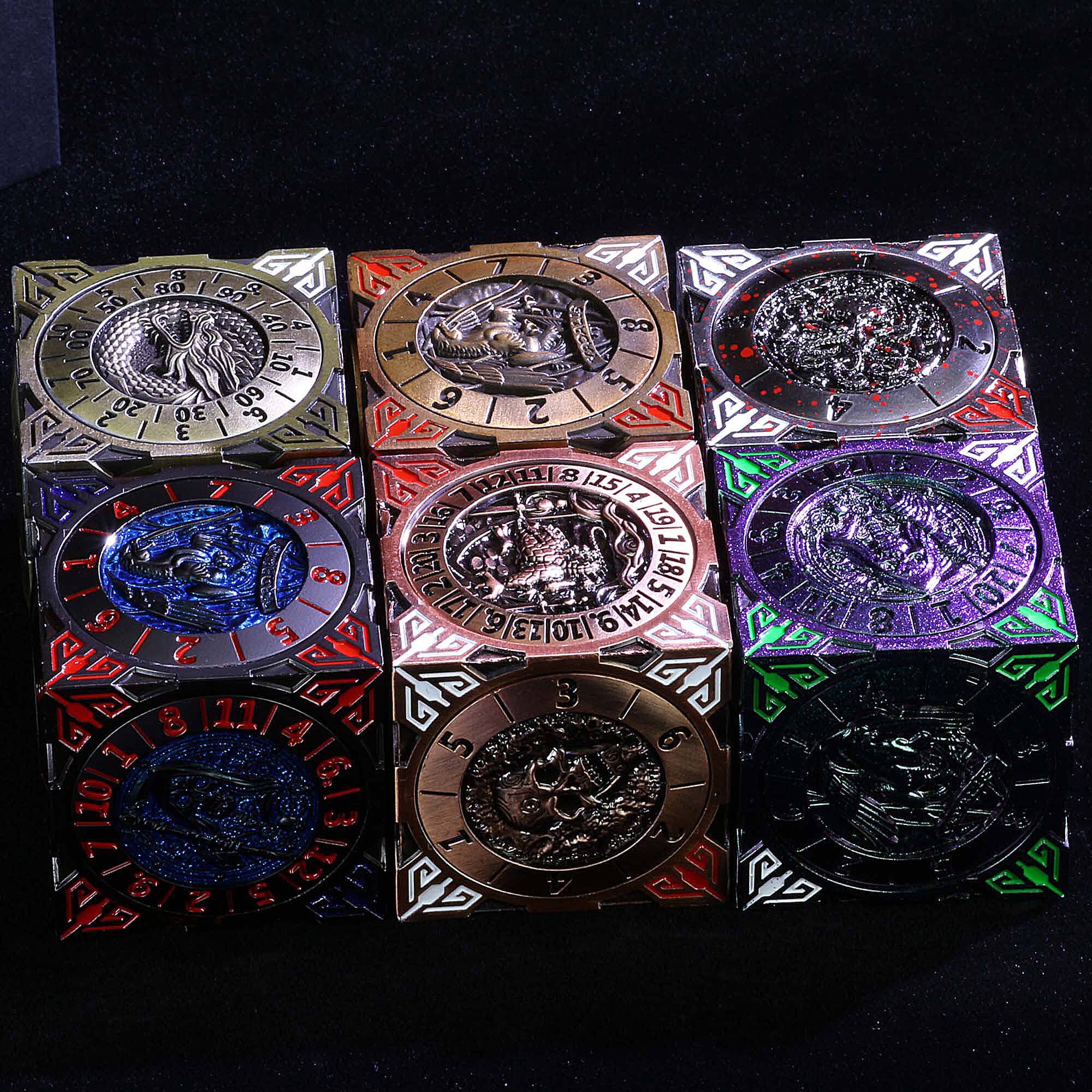 Dragon Cthulhu Skull 7 in 1 Cube 6-sided Rotating DND Metal Dice - Dice of Dragons