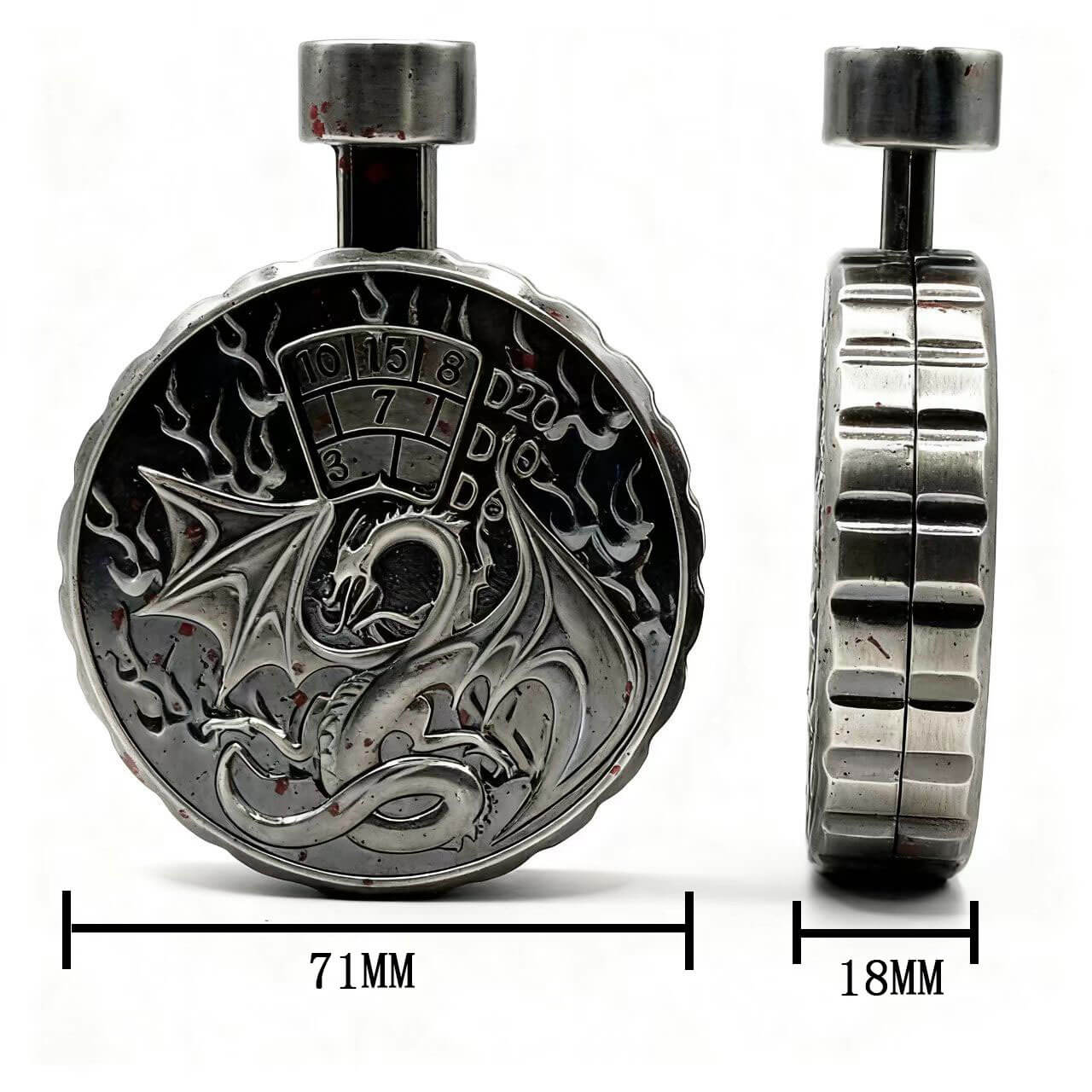 Cthulhu Wyvern 7 in 1 Button Presser Spinning DnD Metal Dice Bottle Roulette Game - Dice of Dragons