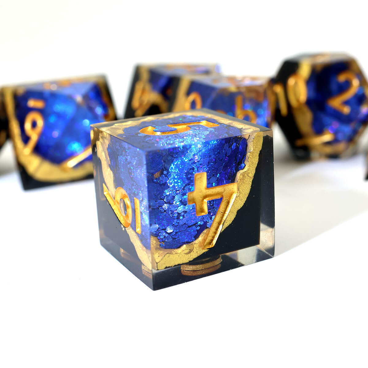 DND 7-Piece Sharp Edge Blue Geode Dice Set - Dice of Dragons