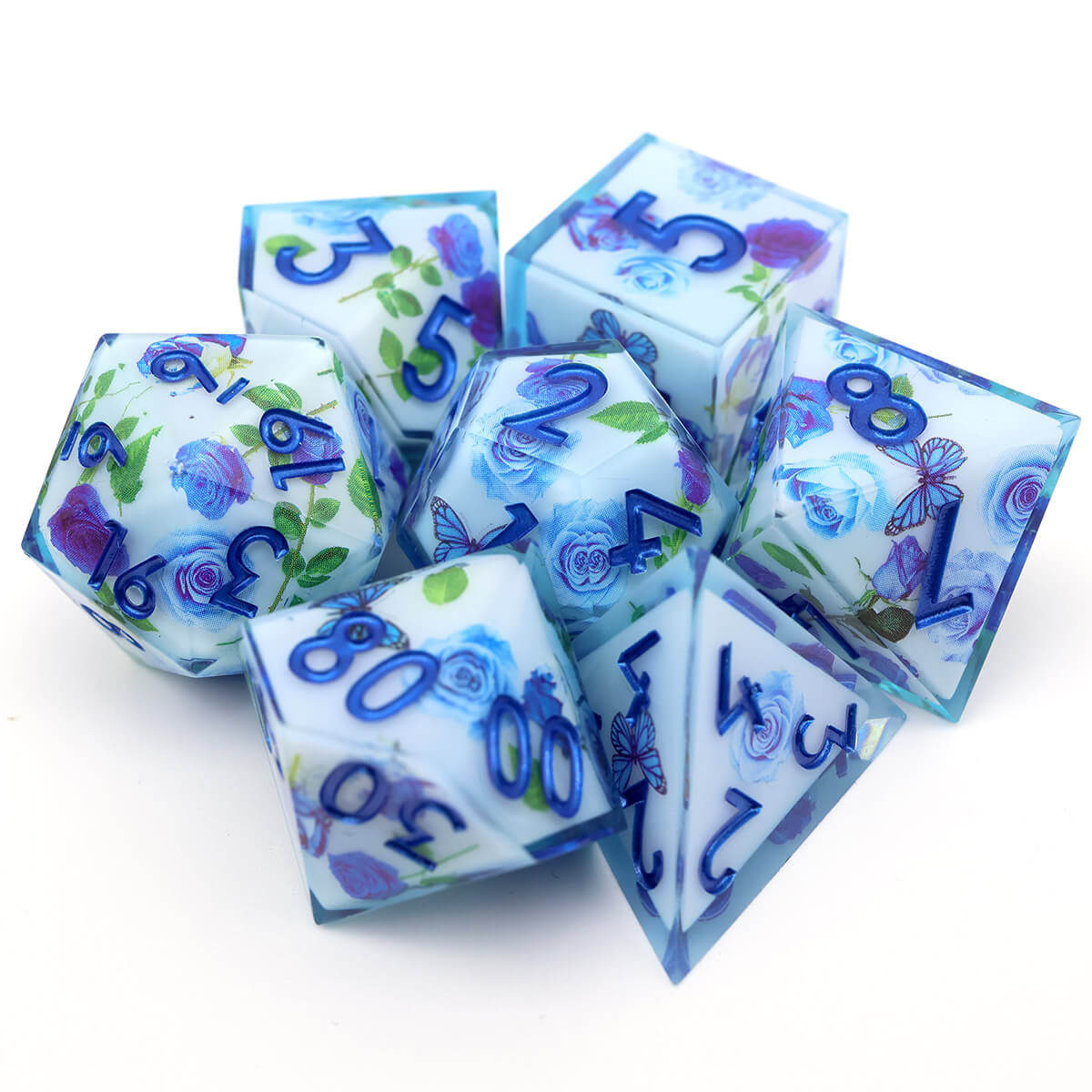 DND Dice Set Butterfly 7-Piece Sharp Edge Layered - Dice of Dragons