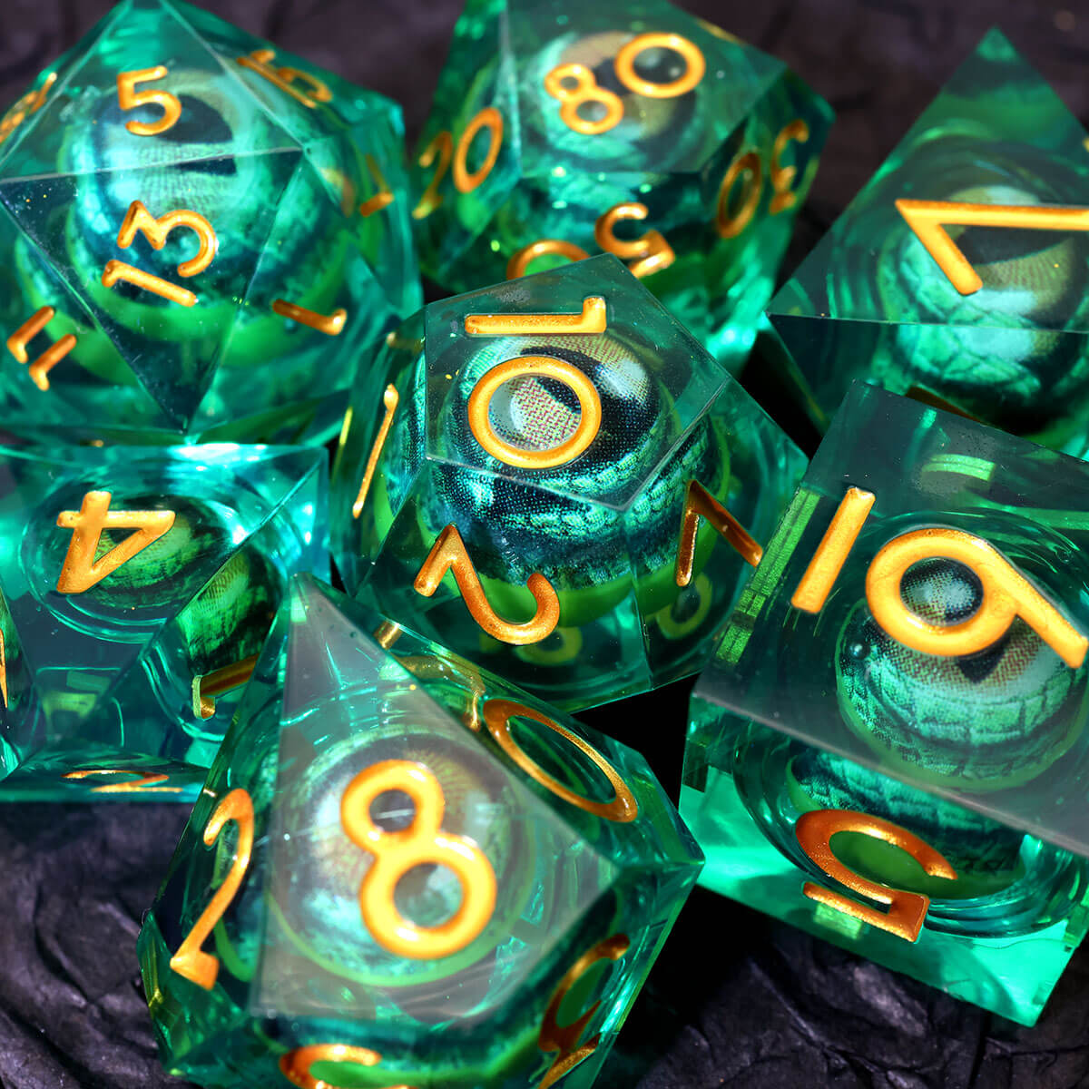 Dragon Eye 7-Piece Sharp Edge DND Dice Set - Dice of Dragons