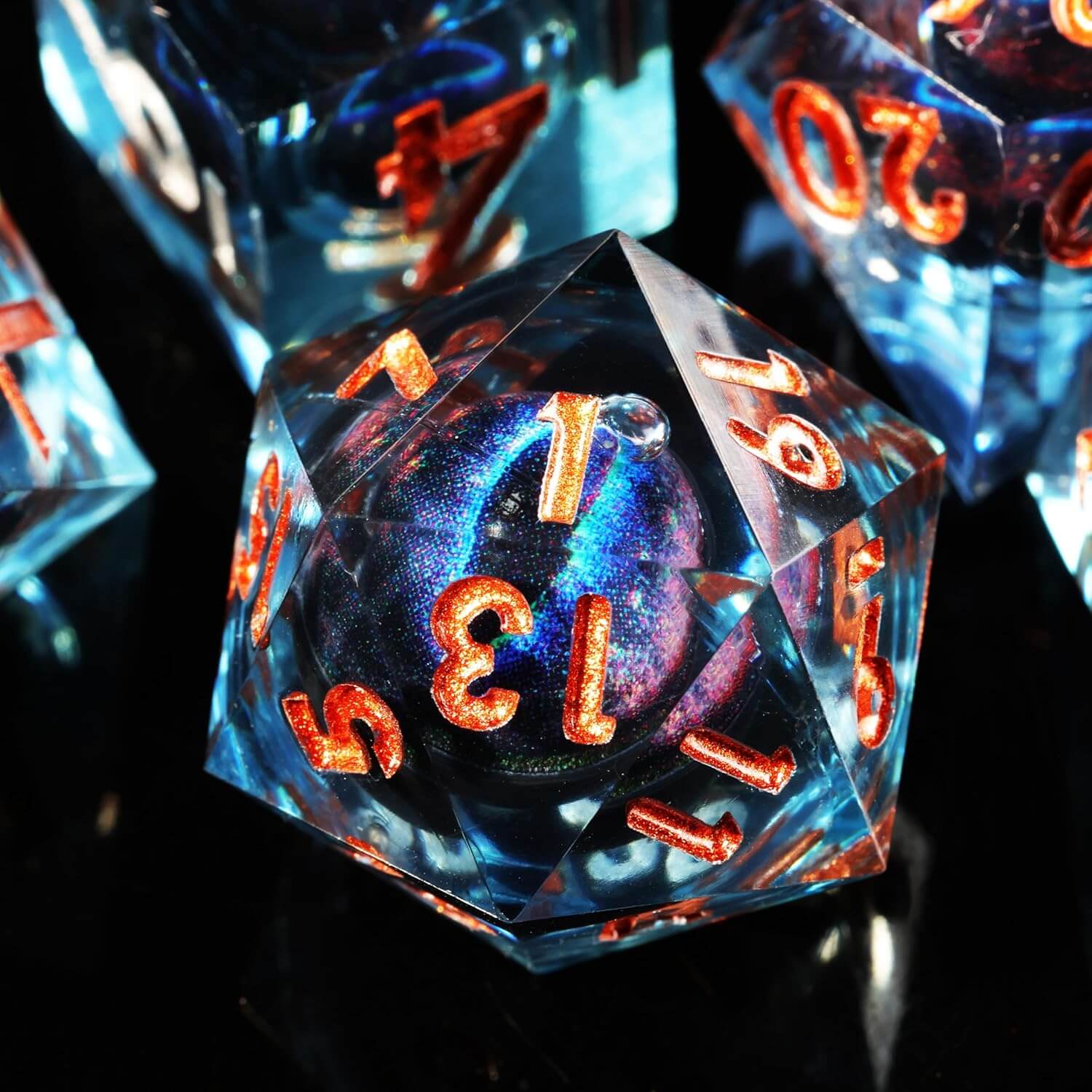 Dragon Eye Sharp Edge Resin Polyhedral 7-Piece D&D Dice Set - Dice of Dragons