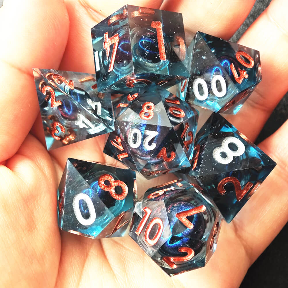 Dragon Eye Sharp Edge Resin Polyhedral 7-Piece D&D Dice Set - Dice of Dragons