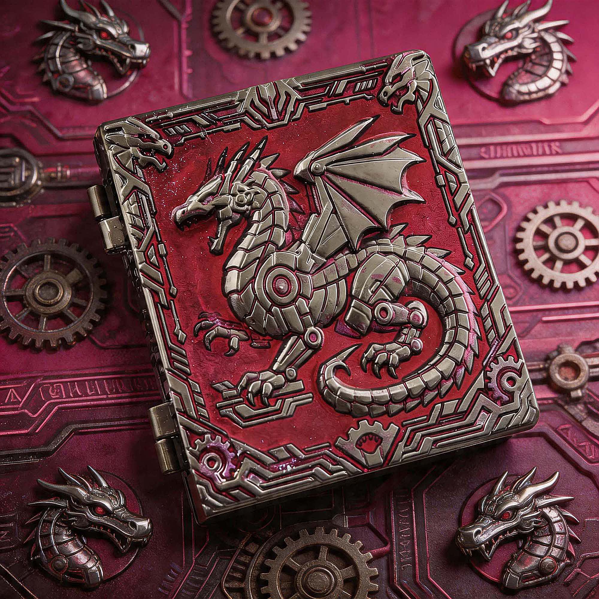 Dragon Machine Gear 7 in 1 Rotating Roulette DND Metal Dice Magic Book Grimoire