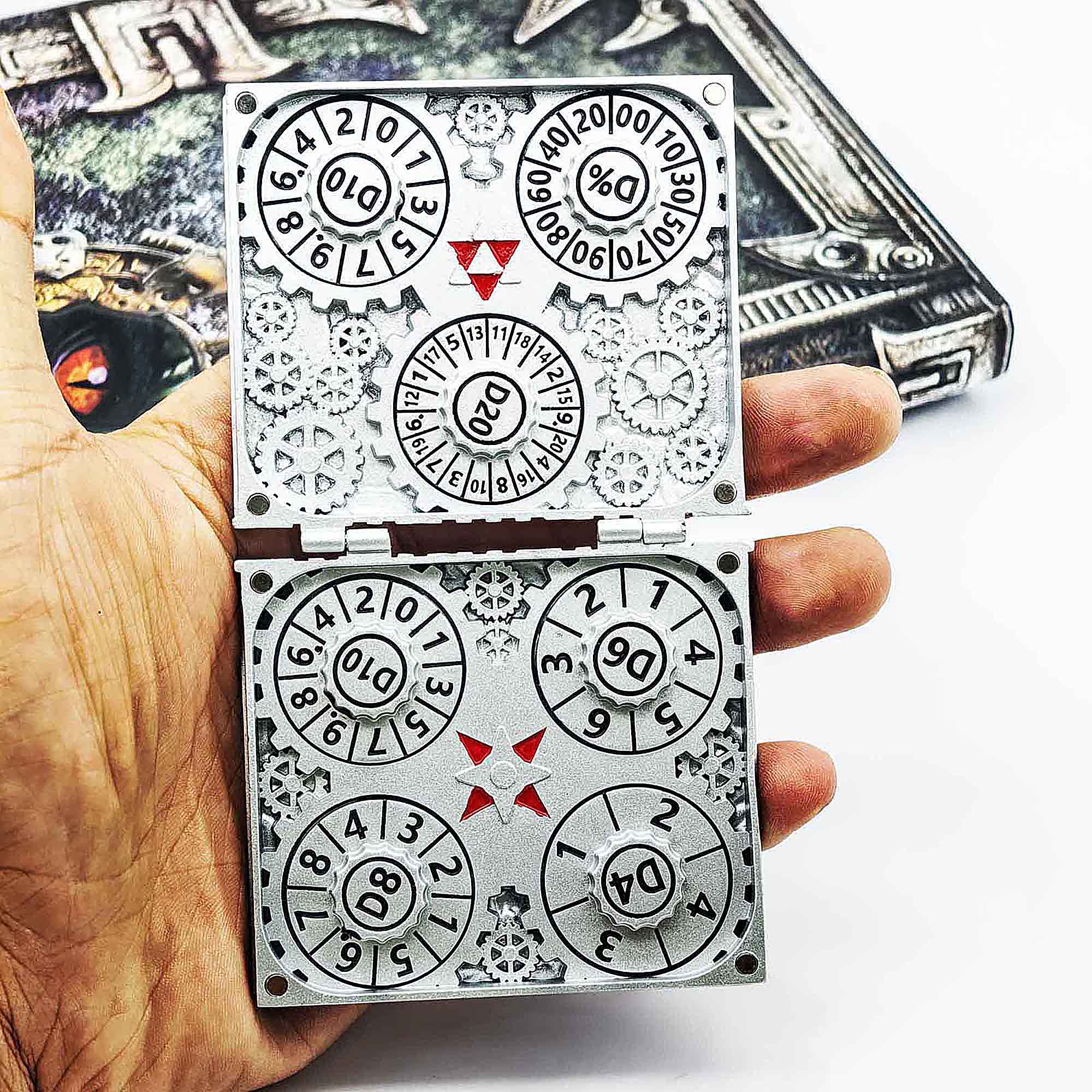 Dragon Machine Gear 7 in 1 Rotating Roulette DND Metal Dice Magic Book Grimoire - Dice of Dragons