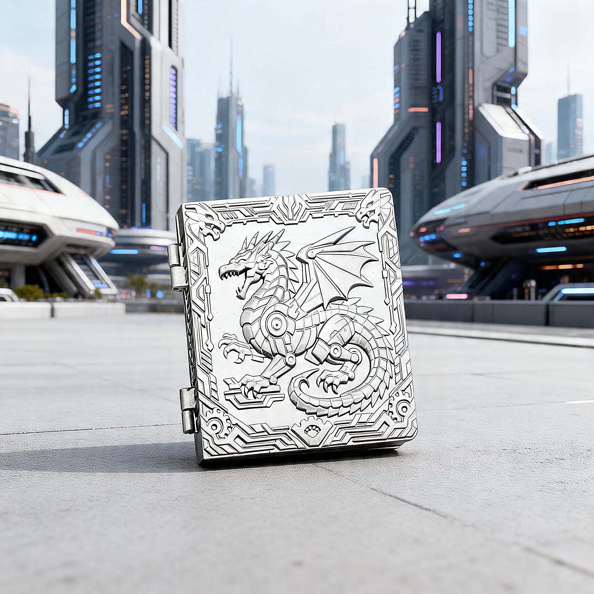 Dragon Machine Gear 7 in 1 Rotating Roulette DND Metal Dice Magic Book Grimoire - Dice of Dragons
