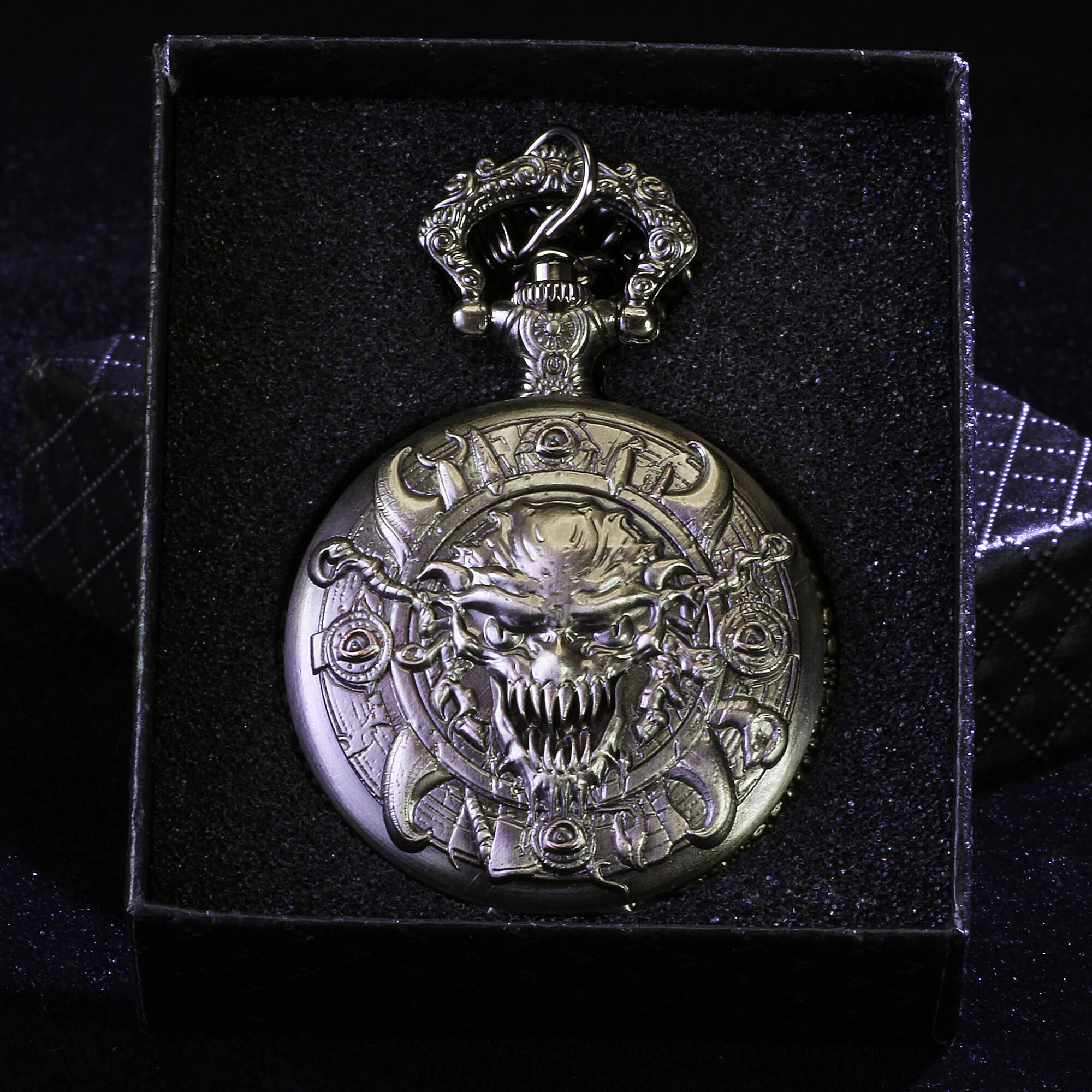 Eye Demon Mini Polyhedral Metal DD Dice Sets with Pocket Watch Shell Case - Dice of Dragons