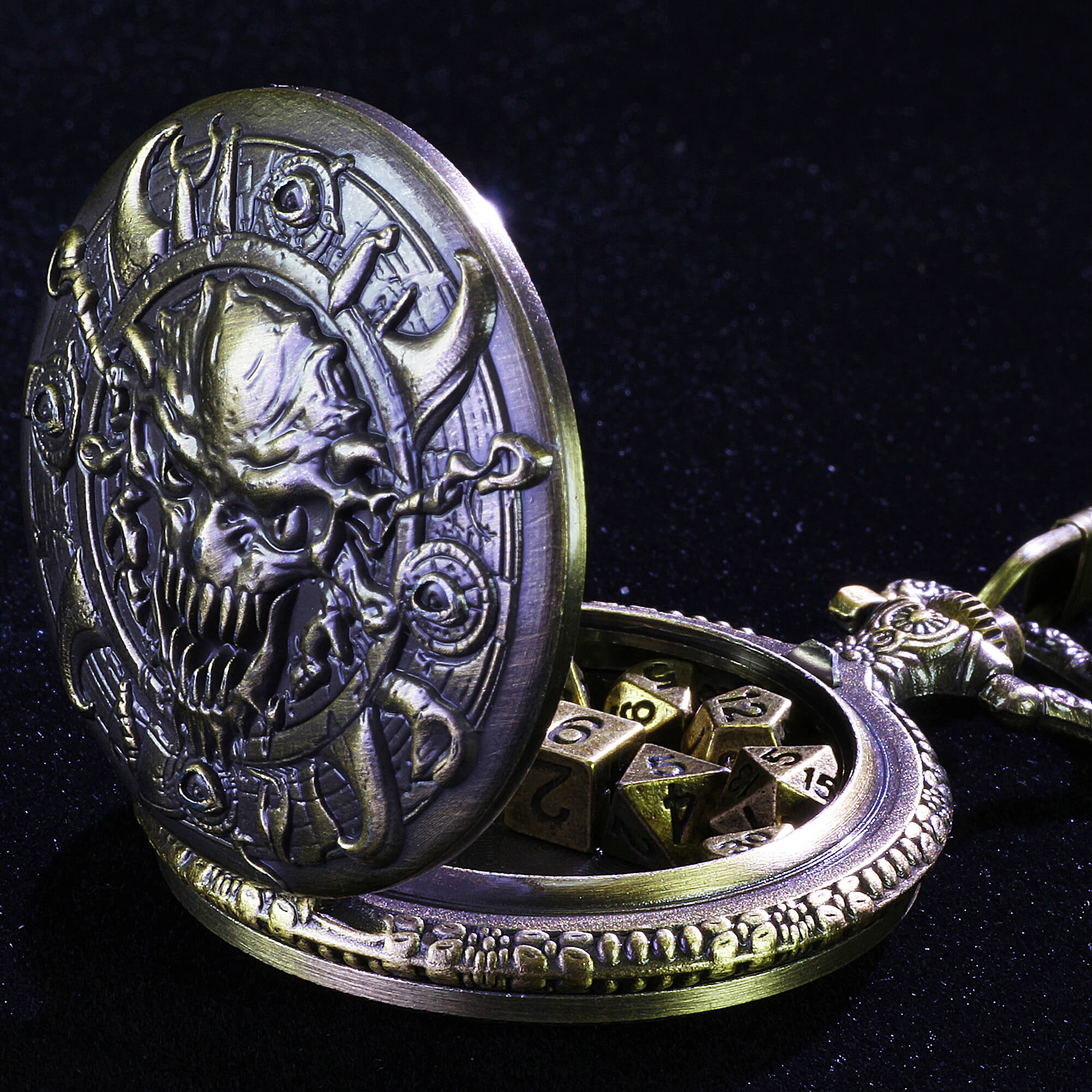 Eye Demon Mini Polyhedral Metal DD Dice Sets with Pocket Watch Shell Case - Dice of Dragons