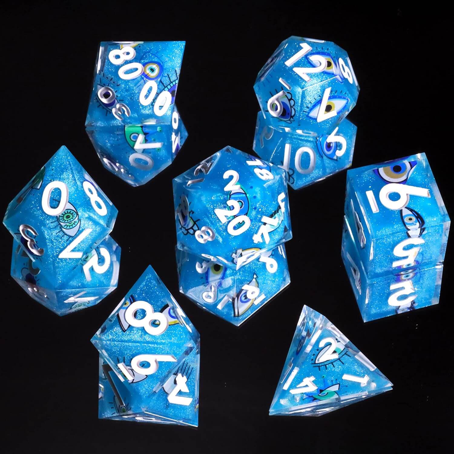 Eye of Truth Sharp Edge Polyhedral Resin 7-Piece D&D Dice Set - Dice of Dragons