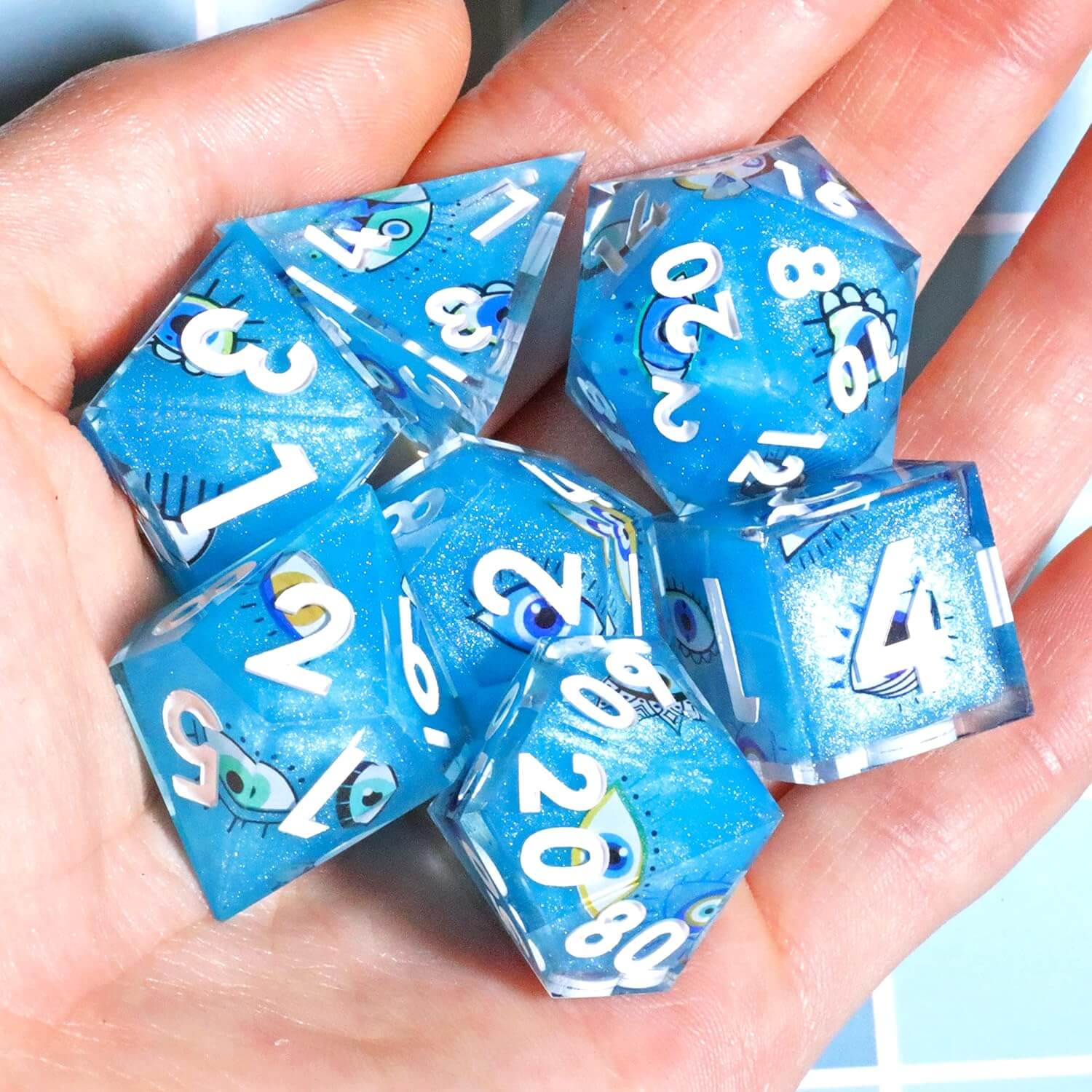 Eye of Truth Sharp Edge Polyhedral Resin 7-Piece D&D Dice Set - Dice of Dragons