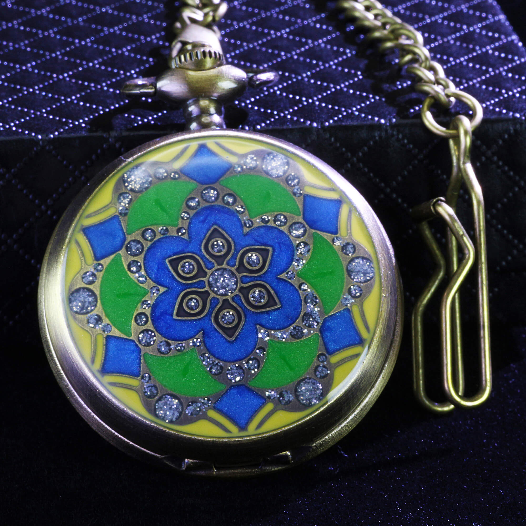 Flower Mini Polyhedral Metal Dice Sets DnD with Pocket Watch Shell Case - Dice of Dragons