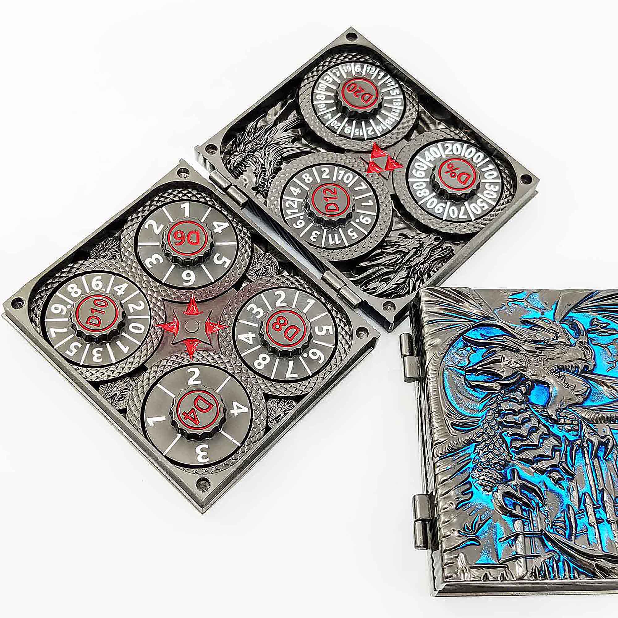 Flying Dragon 7 in 1 Rotating Roulette DND Metal Dice Magic Book Grimoire - Dice of Dragons