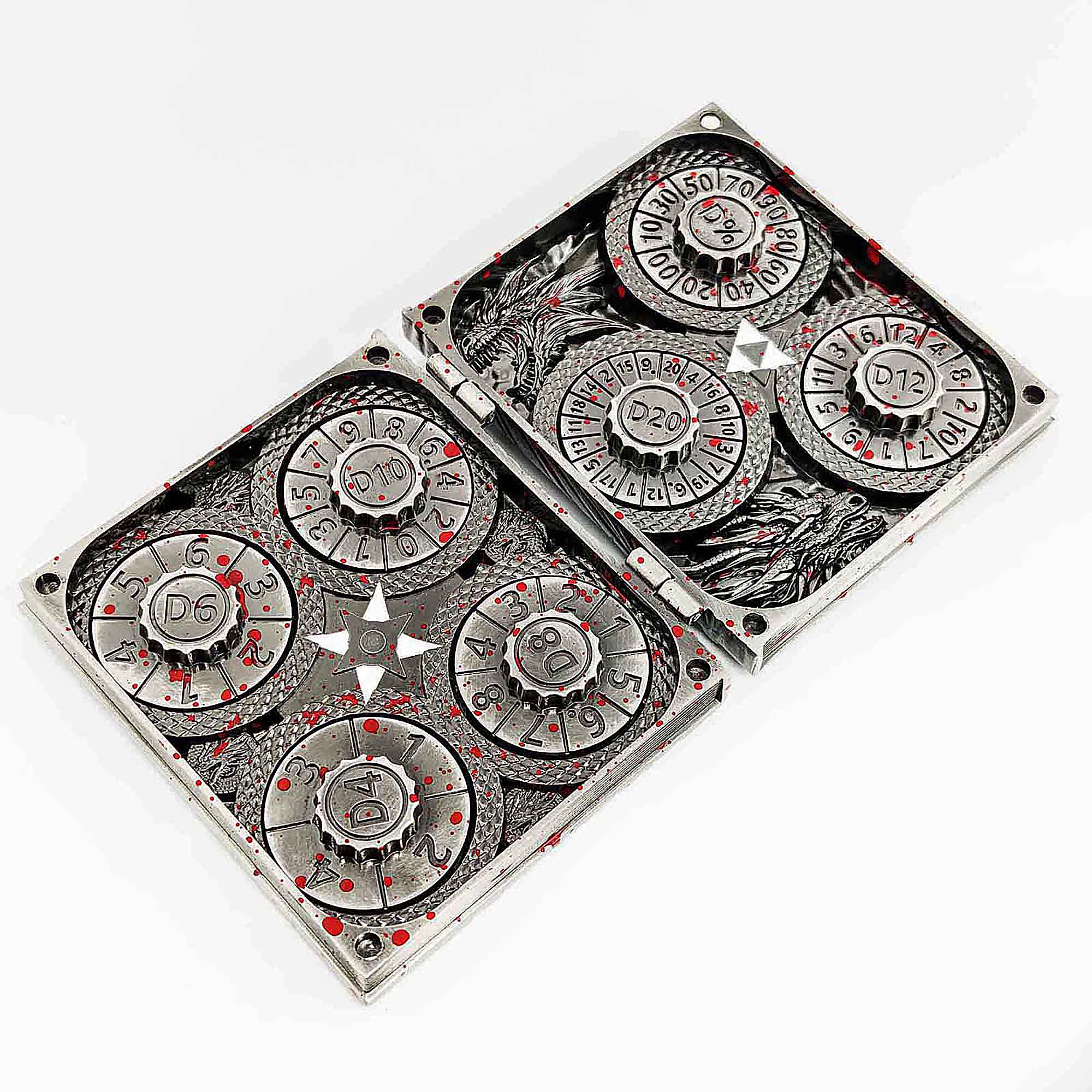 Flying Dragon 7 in 1 Rotating Roulette DND Metal Dice Magic Book Grimoire - Dice of Dragons