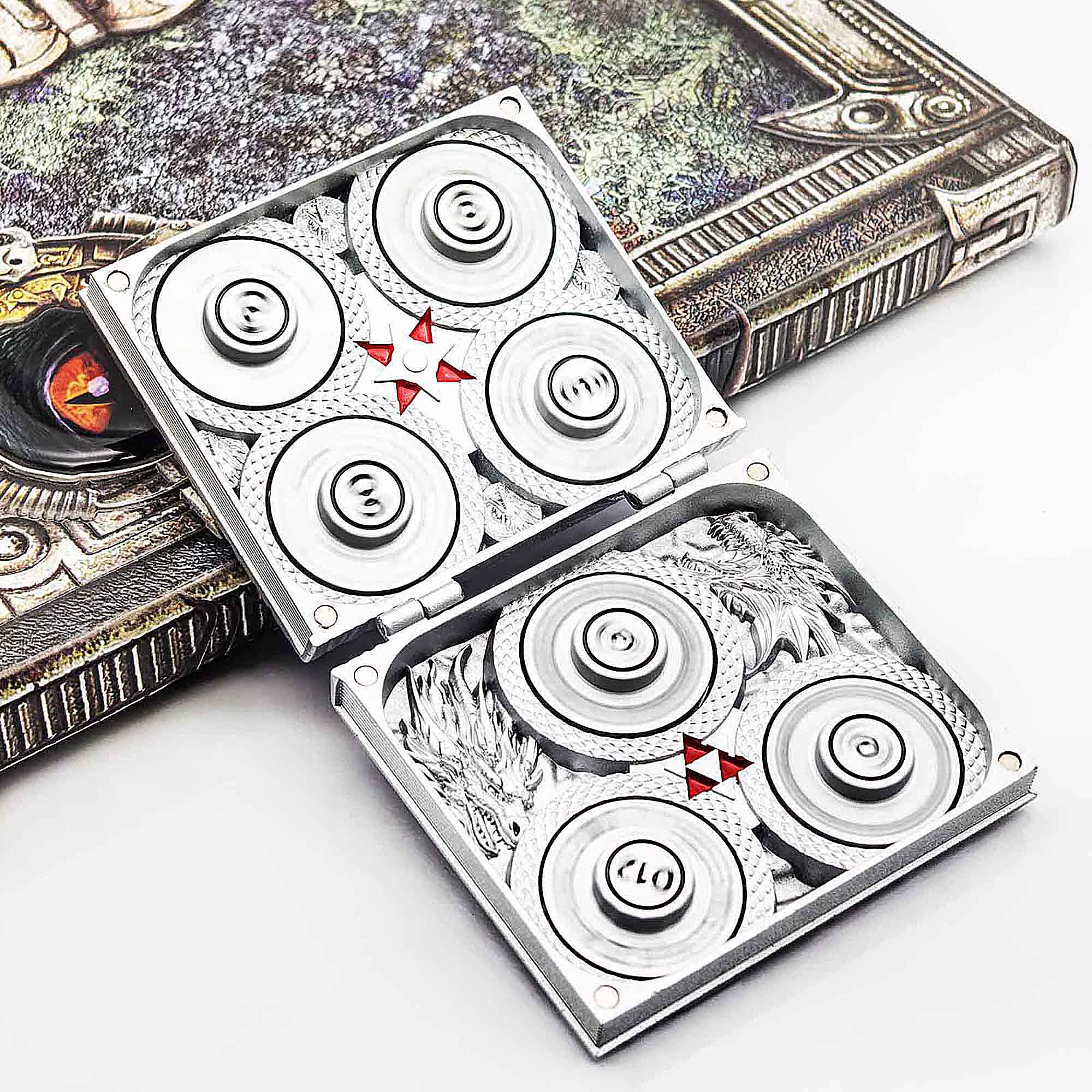 Flying Dragon 7 in 1 Rotating Roulette DND Metal Dice Magic Book Grimoire - Dice of Dragons