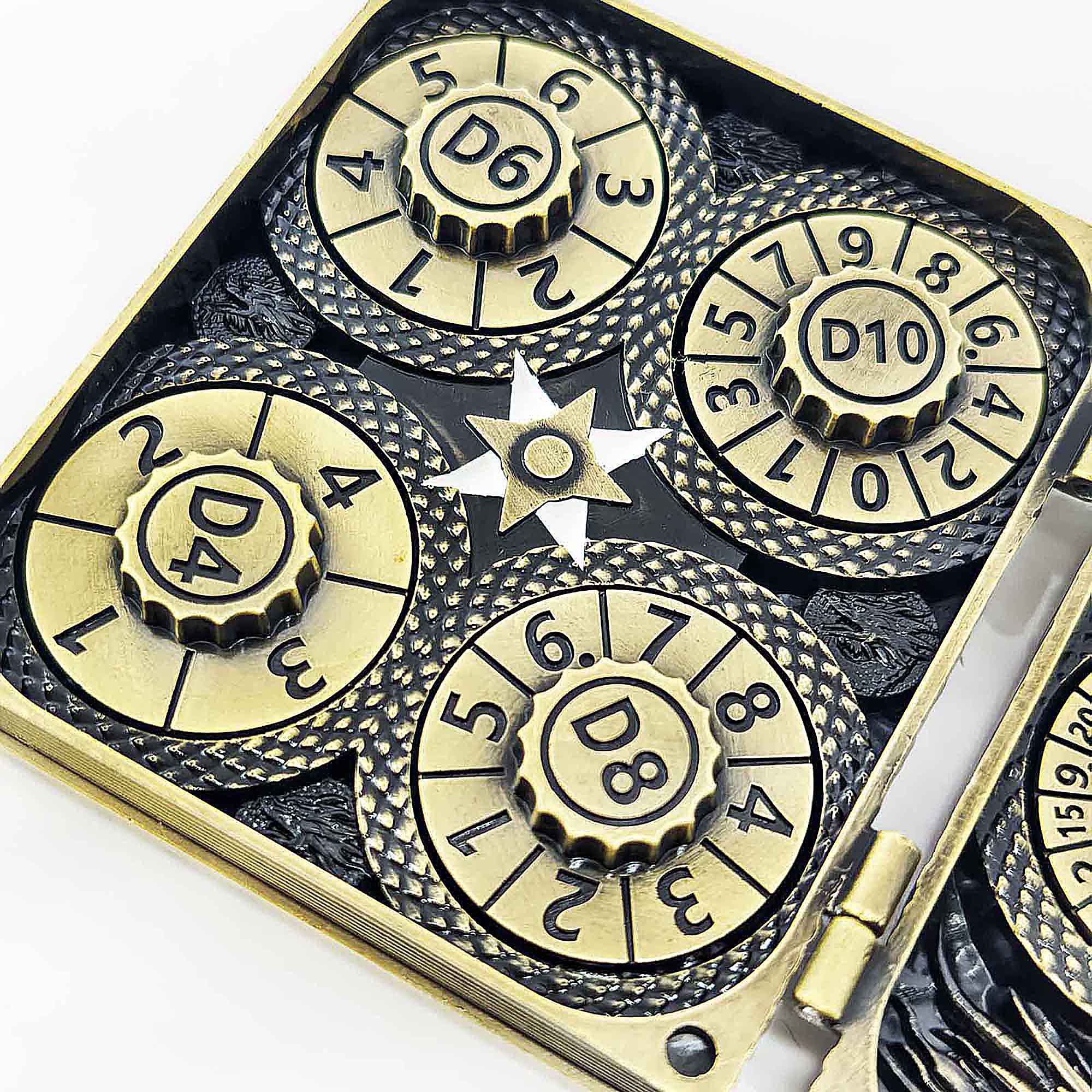 Flying Dragon 7 in 1 Rotating Roulette DND Metal Dice Magic Book Grimoire - Dice of Dragons