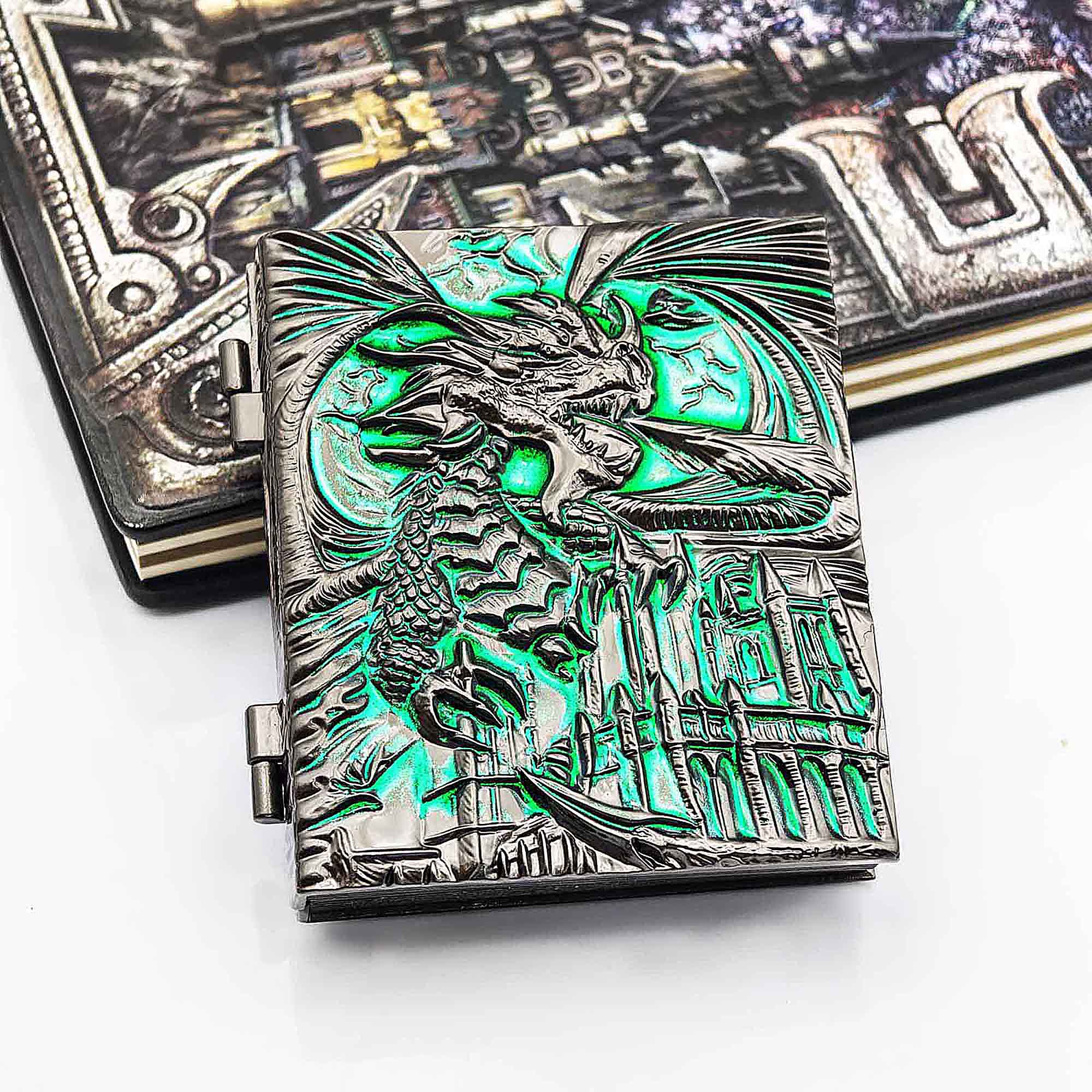 Flying Dragon 7 in 1 Rotating Roulette DND Metal Dice Magic Book Grimoire - Dice of Dragons