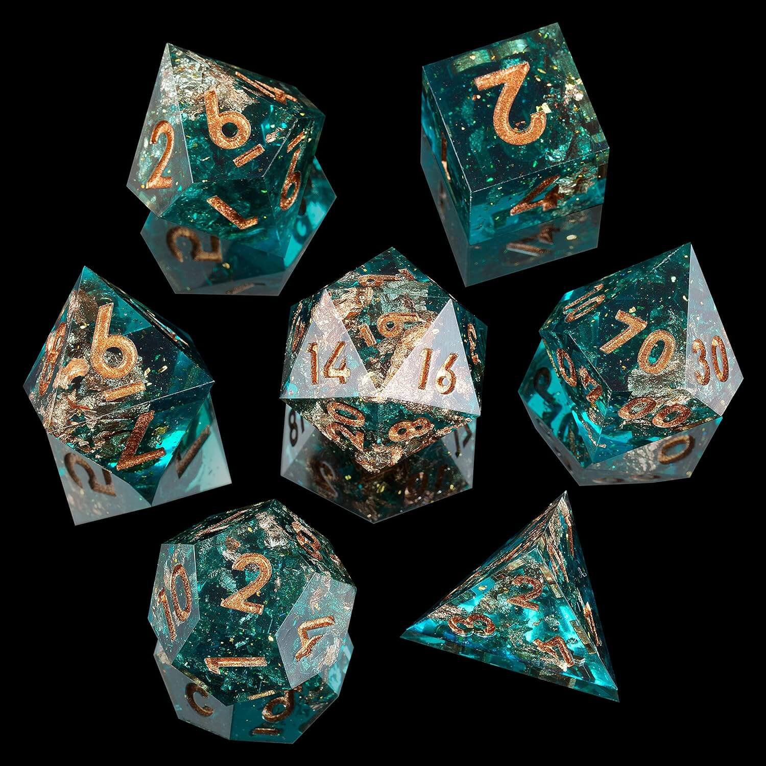 Forgotten Oasis Polyhedral Resin 7-Piece D&D Dice Set - Dice of Dragons