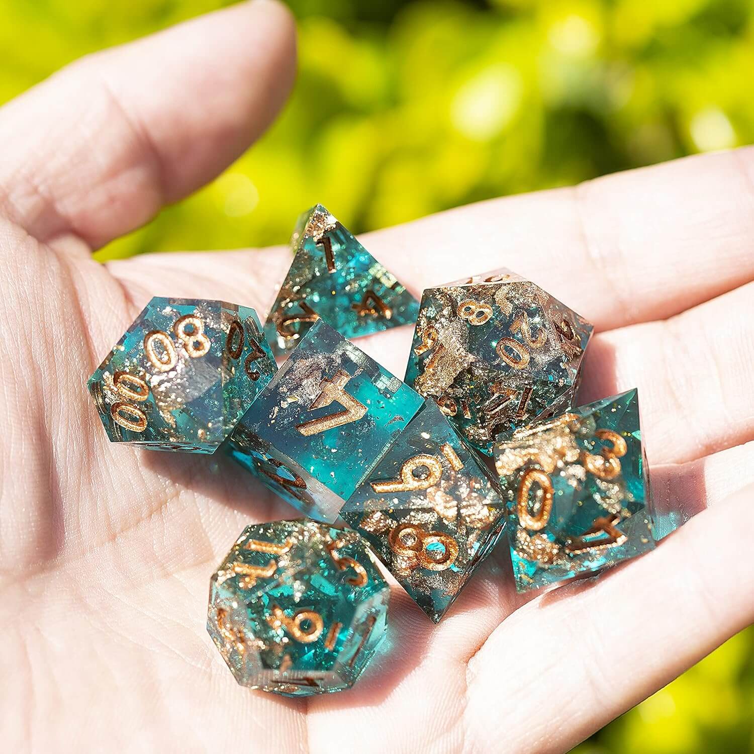 Forgotten Oasis Polyhedral Resin 7-Piece D&D Dice Set - Dice of Dragons