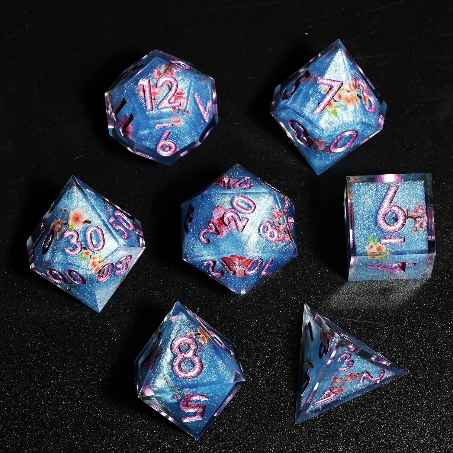 Fuji Lake Sharp Edge Resin Polyhedral 7-Piece D&D Dice Set - Dice of Dragons