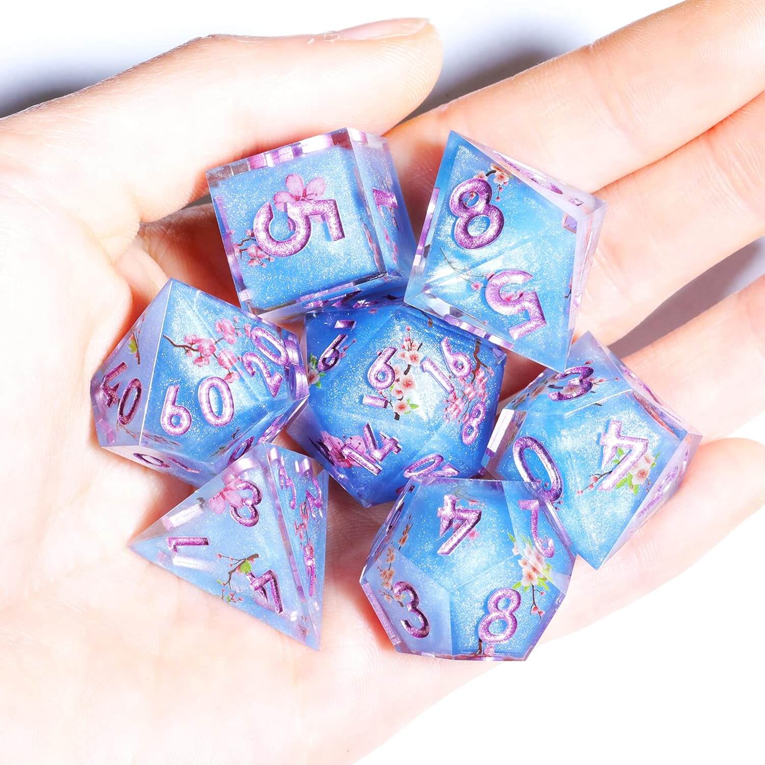 Fuji Lake Sharp Edge Resin Polyhedral 7-Piece D&D Dice Set - Dice of Dragons