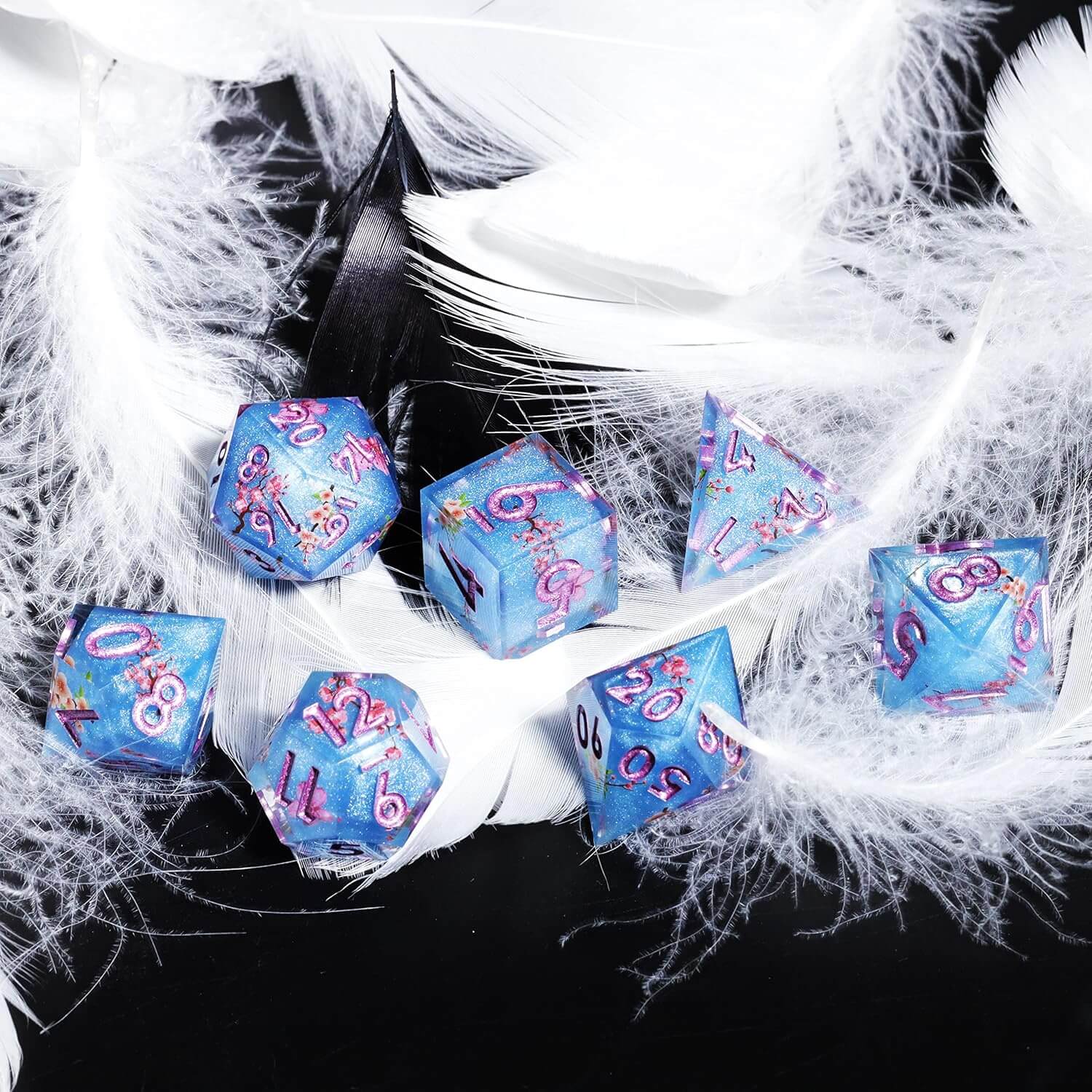 Fuji Lake Sharp Edge Resin Polyhedral 7-Piece D&D Dice Set - Dice of Dragons