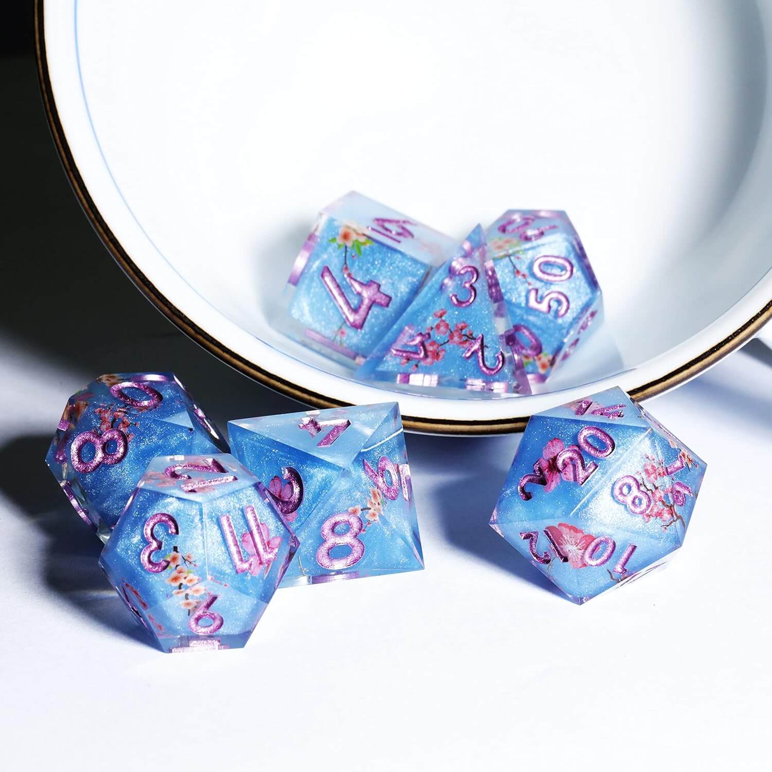 Fuji Lake Sharp Edge Resin Polyhedral 7-Piece D&D Dice Set - Dice of Dragons