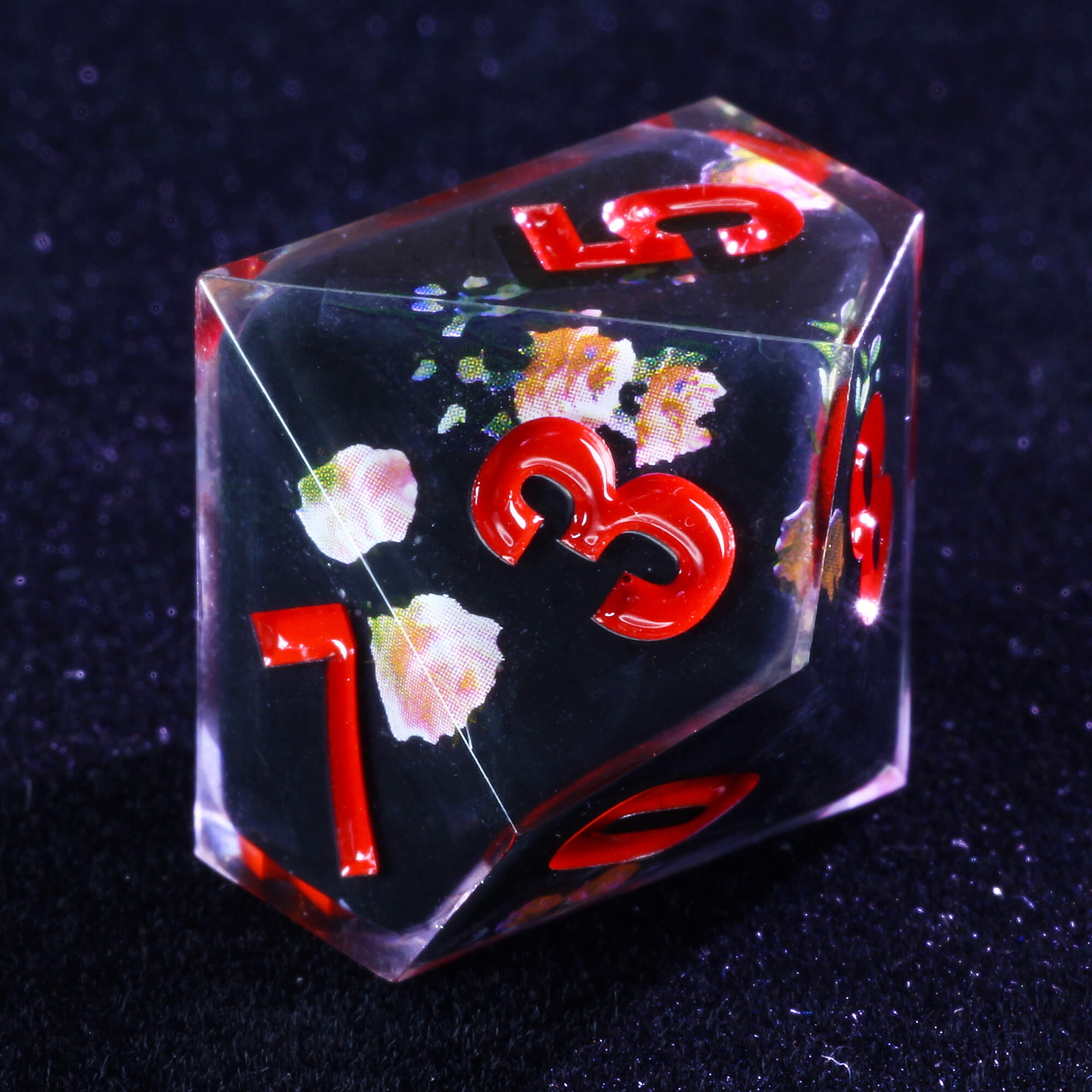 Gaming 7 Polyhedral Resin Dice Sets D&D Flower Black - Dice of Dragons